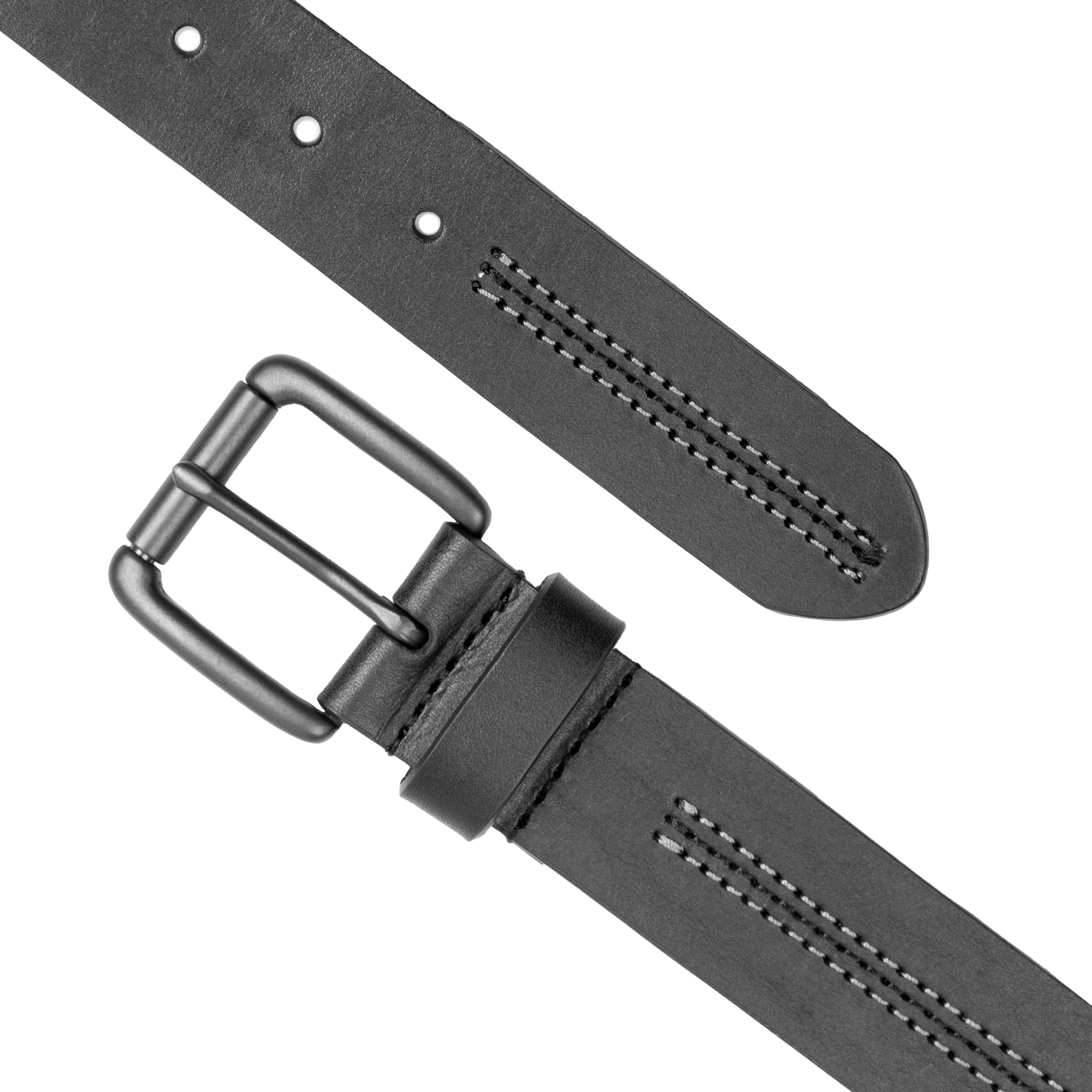 Men's Lined Full-Grain Leather Belt with Gunmetal Buckle and Stitch Detail - Image 2