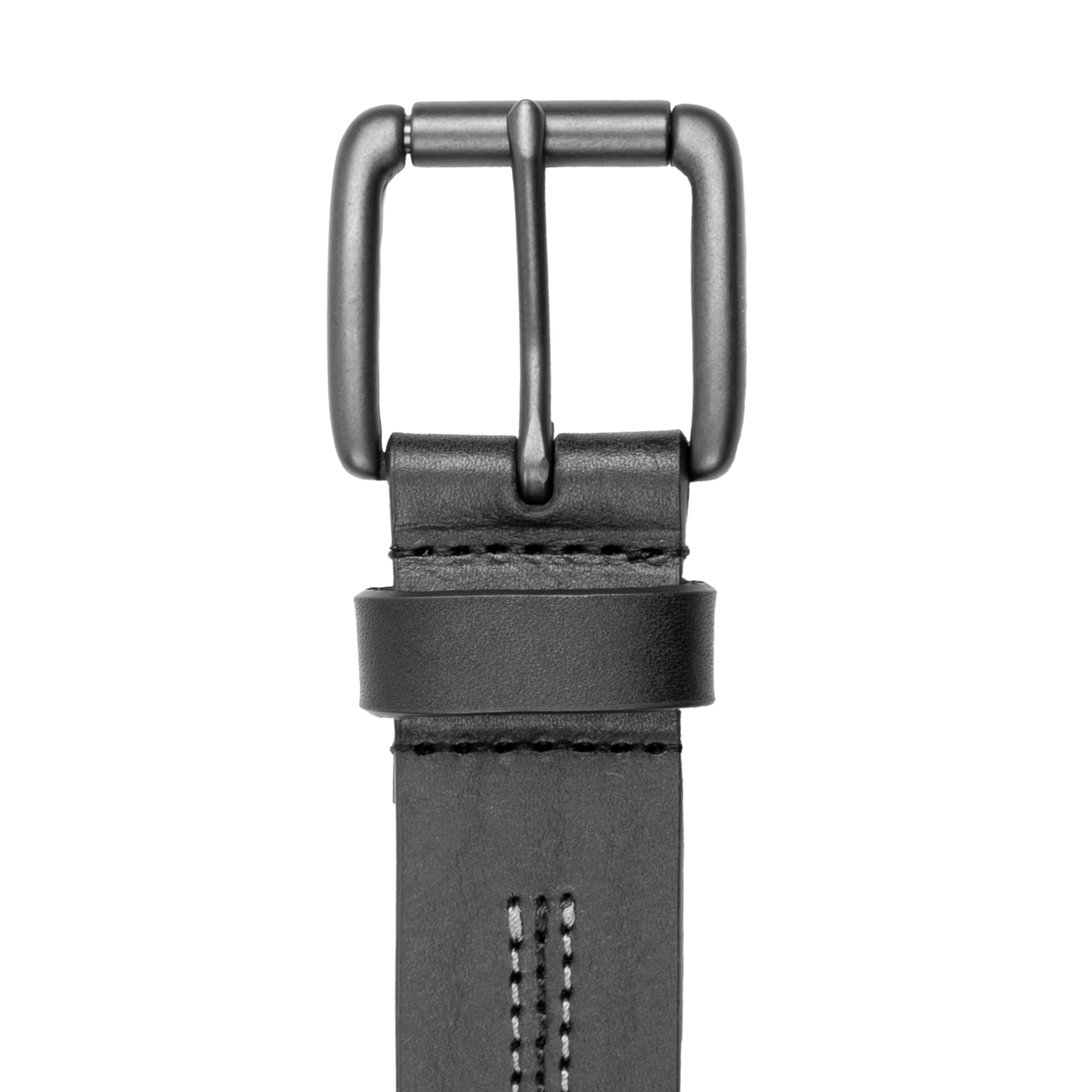 Men's Lined Full-Grain Leather Belt with Gunmetal Buckle and Stitch Detail - Image 3