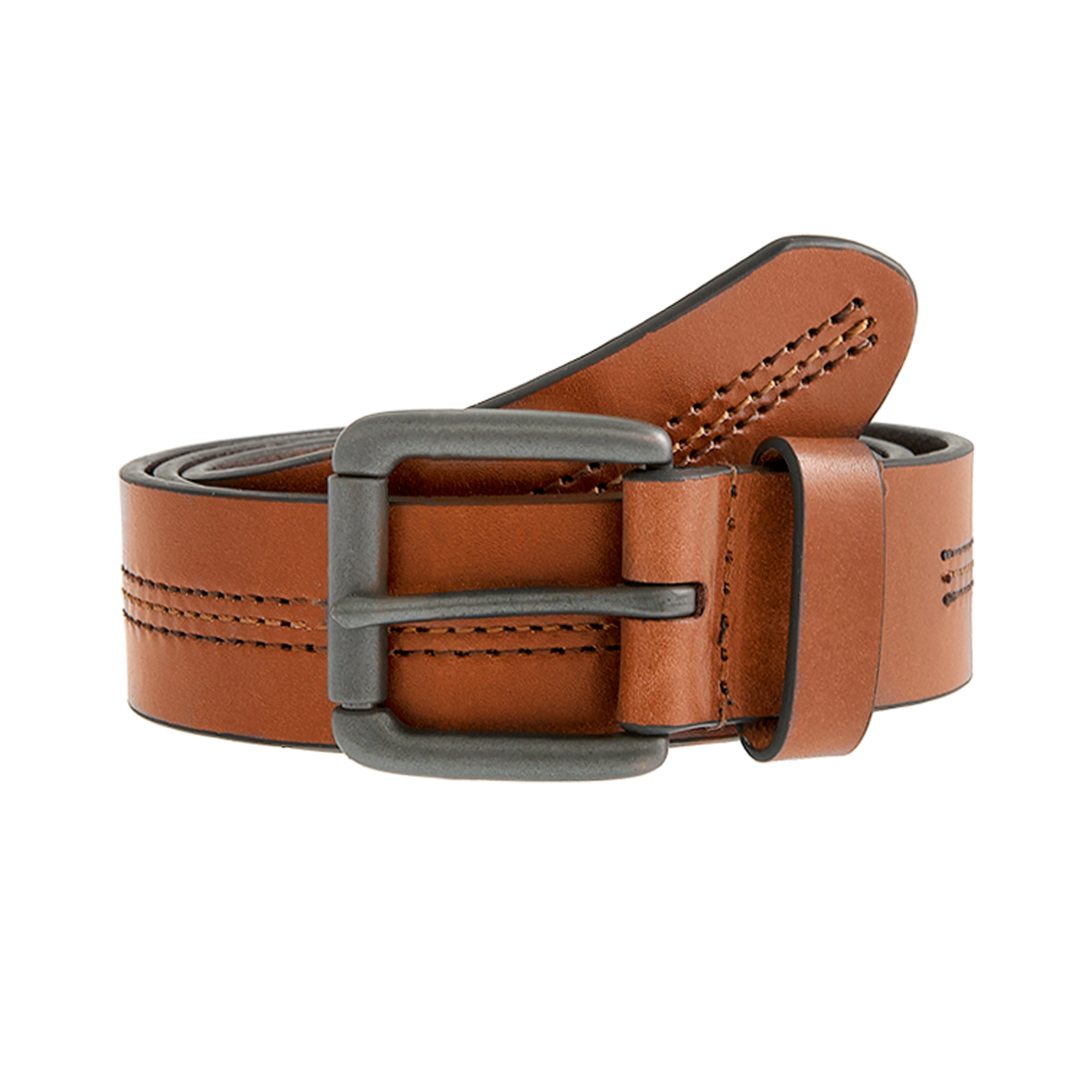 Men's Lined Full-Grain Leather Belt with Gunmetal Buckle and Stitch Detail - Image 4