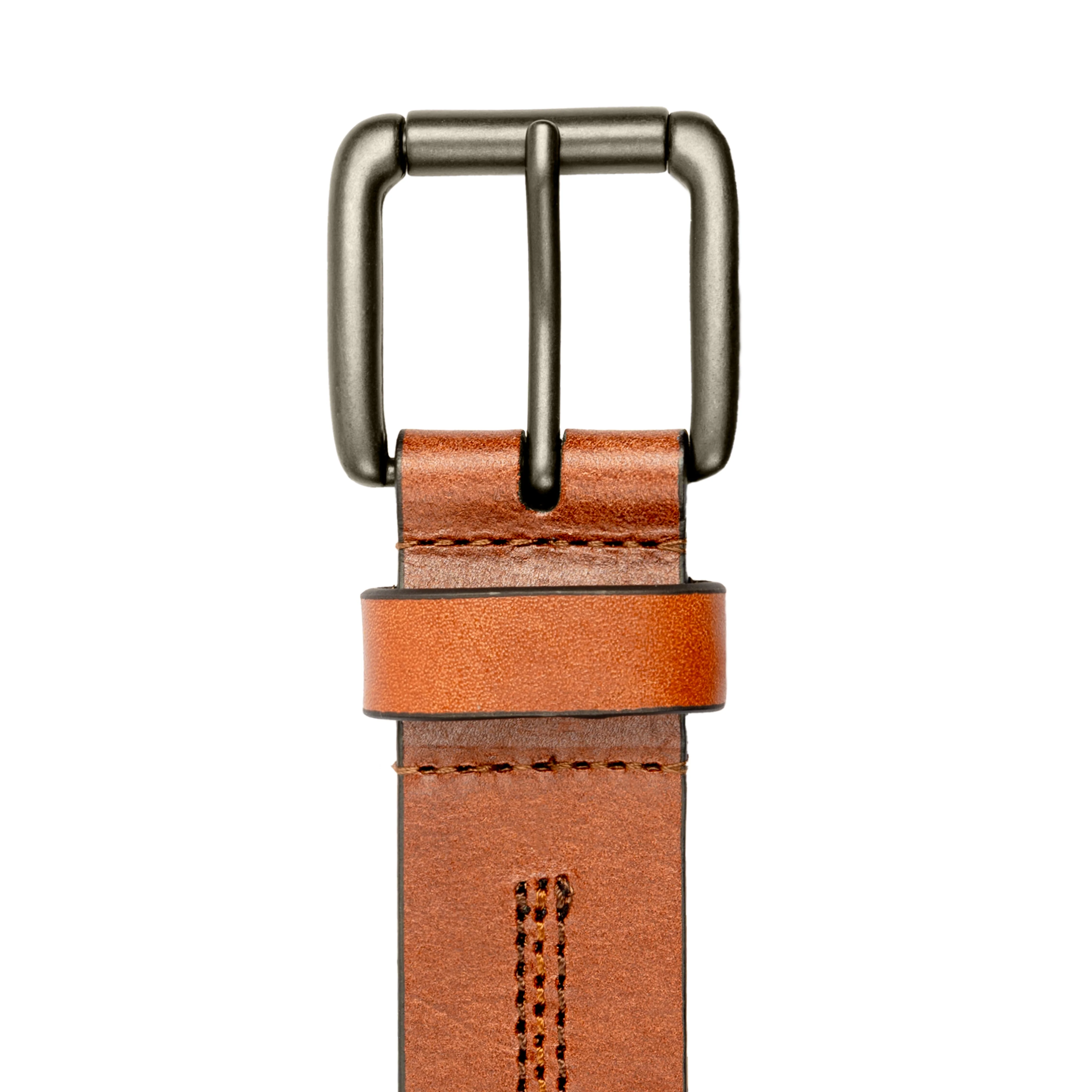 Men's Lined Full-Grain Leather Belt with Gunmetal Buckle and Stitch Detail - Image 6