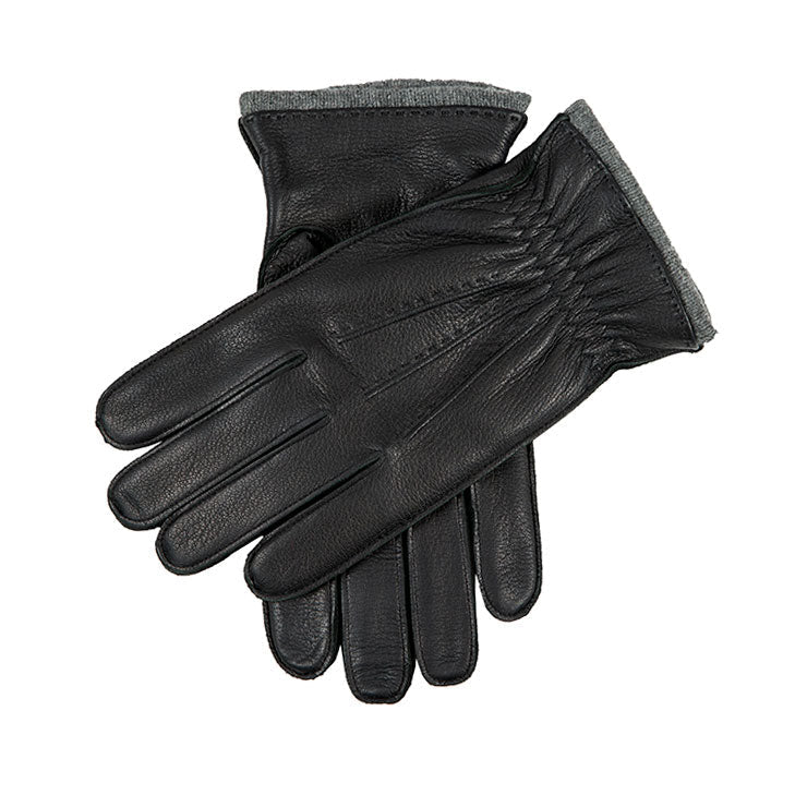 Men’s Three-Point Cashmere-Lined Deerskin Leather Gloves with Cashmere Cuffs