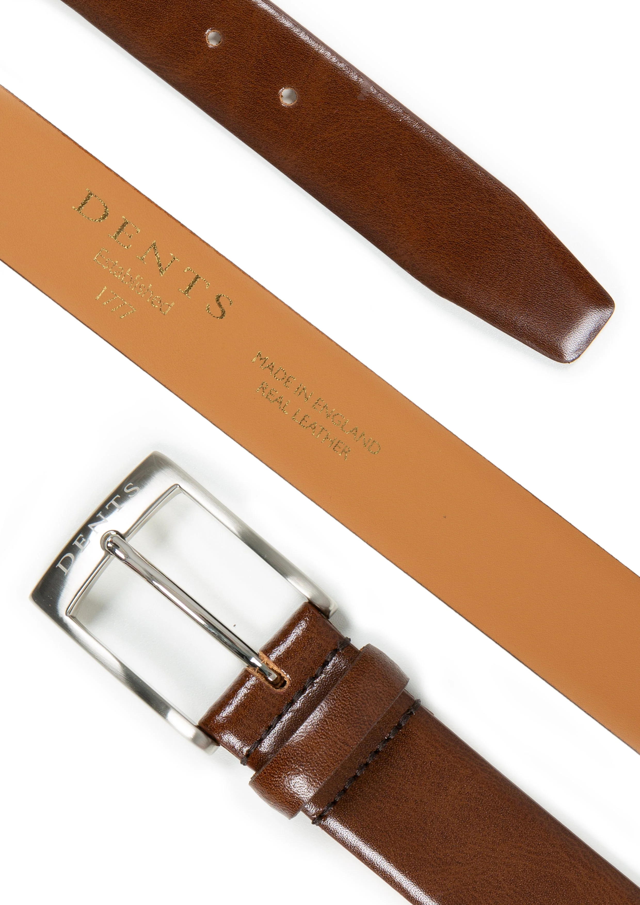 Men’s Heritage Lined Full-Grain Leather Belt with Satin Nickel Buckle - Image 2