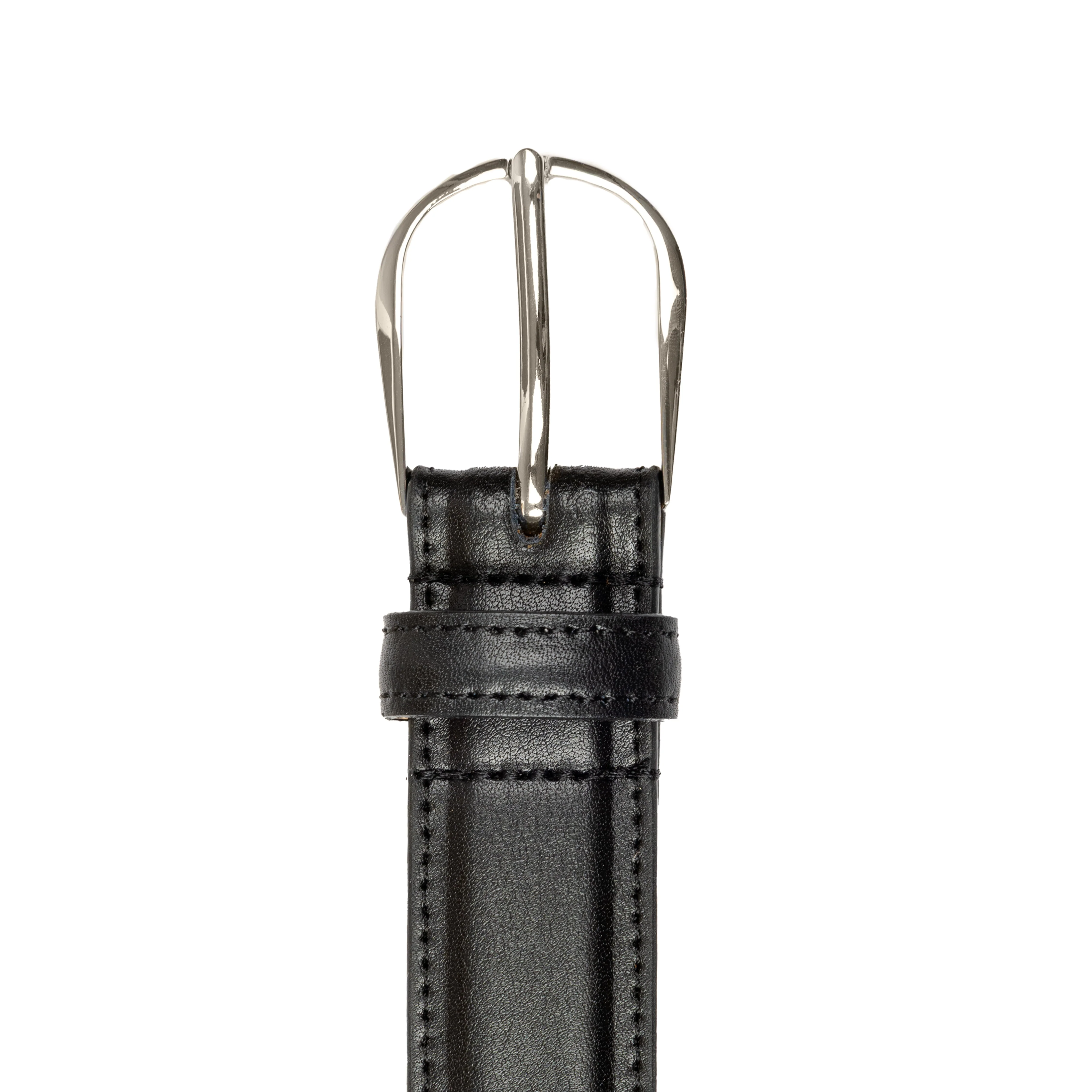 Men’s Heritage Lined Leather Belt with Shiny Silver Buckle and Stitched Edge - Image 3