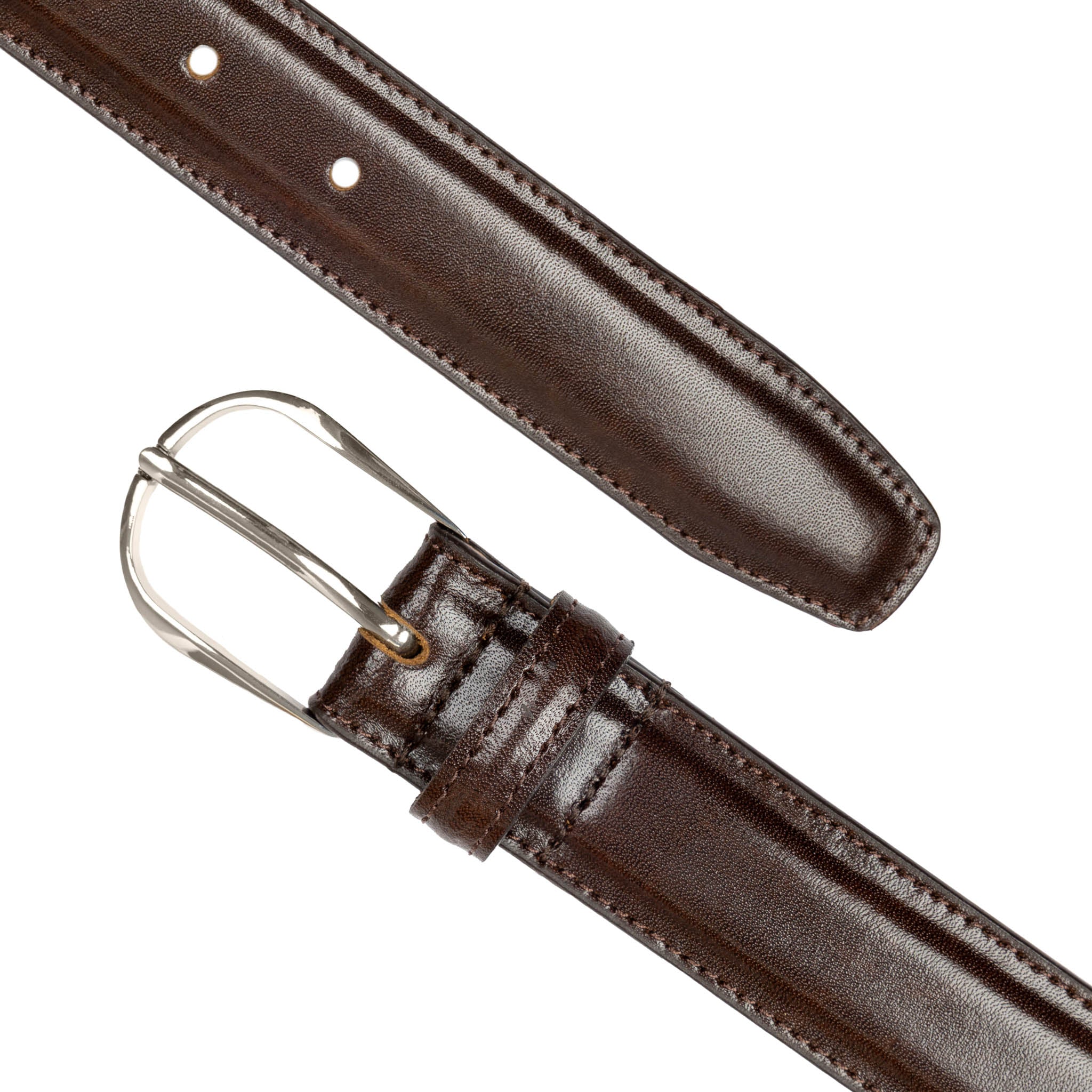 Men’s Heritage Lined Leather Belt with Shiny Silver Buckle and Stitched Edge - Image 5