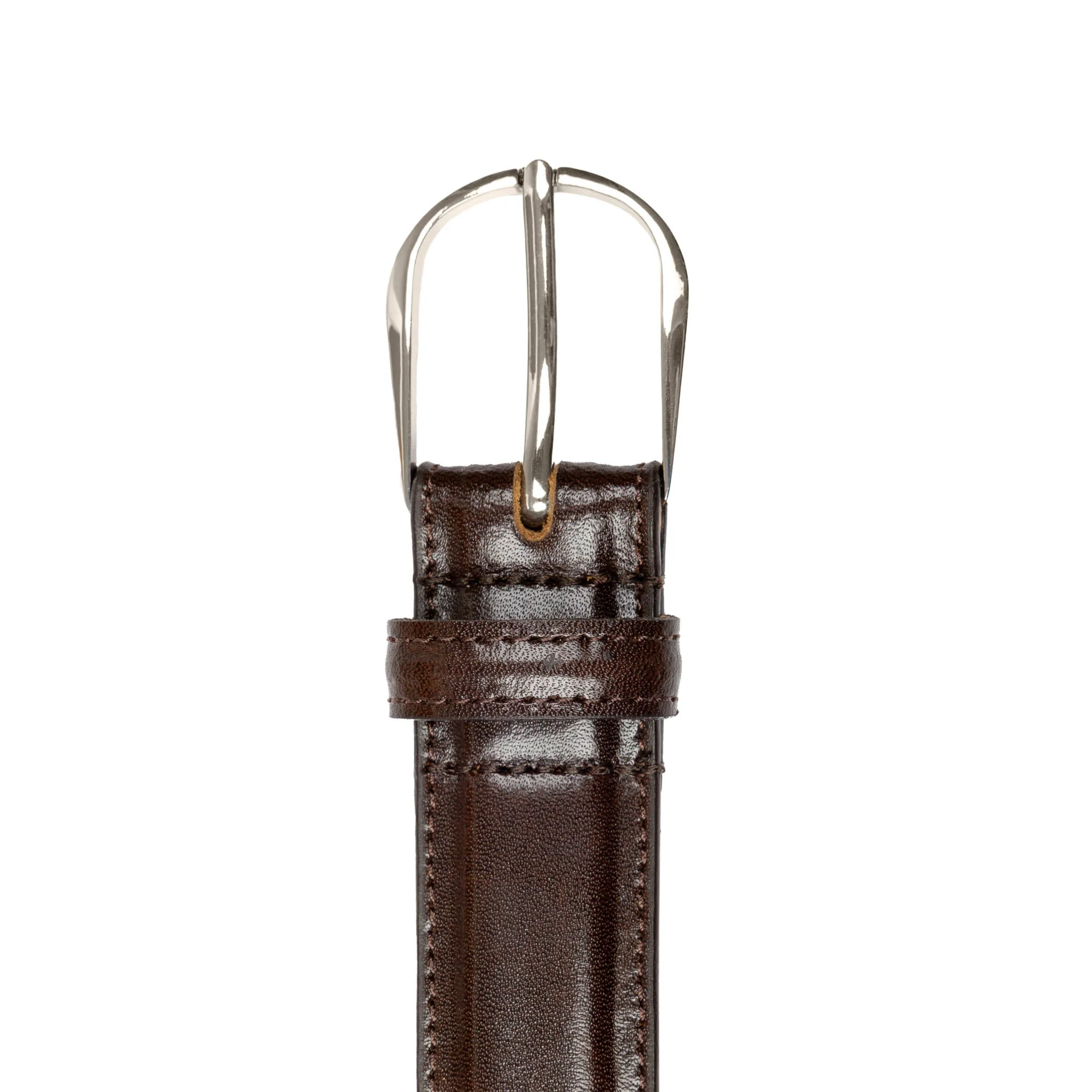 Men’s Heritage Lined Leather Belt with Shiny Silver Buckle and Stitched Edge - Image 6