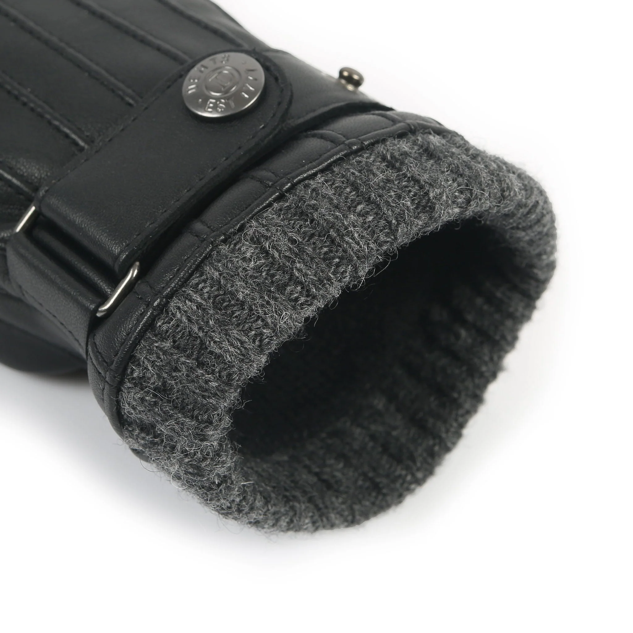 Men’s Touchscreen Wool Blend-Lined Leather Gloves with Vertical Stitch Design and Knitted Cuffs - Image 11