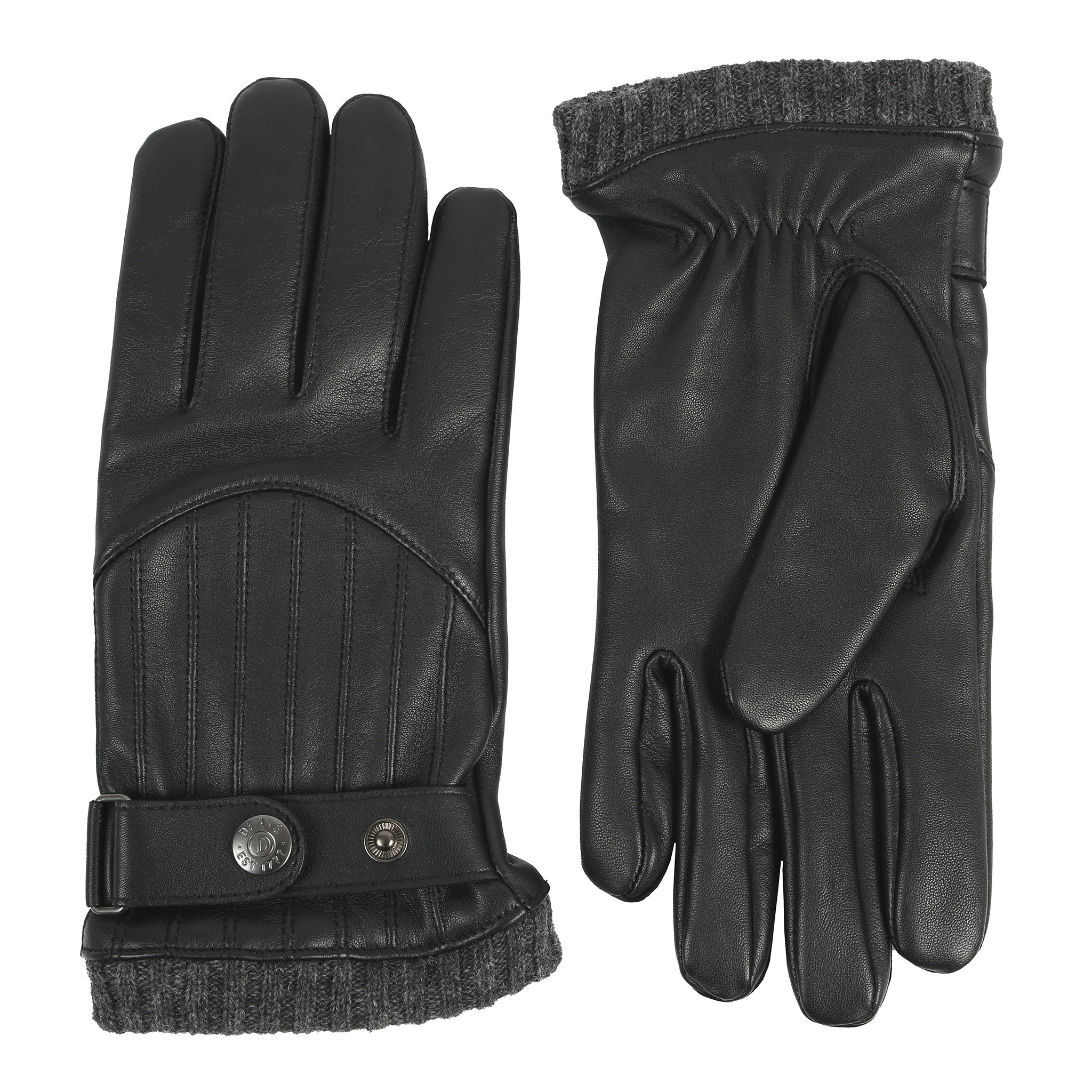 Men’s Touchscreen Wool Blend-Lined Leather Gloves with Vertical Stitch Design and Knitted Cuffs - Image 4