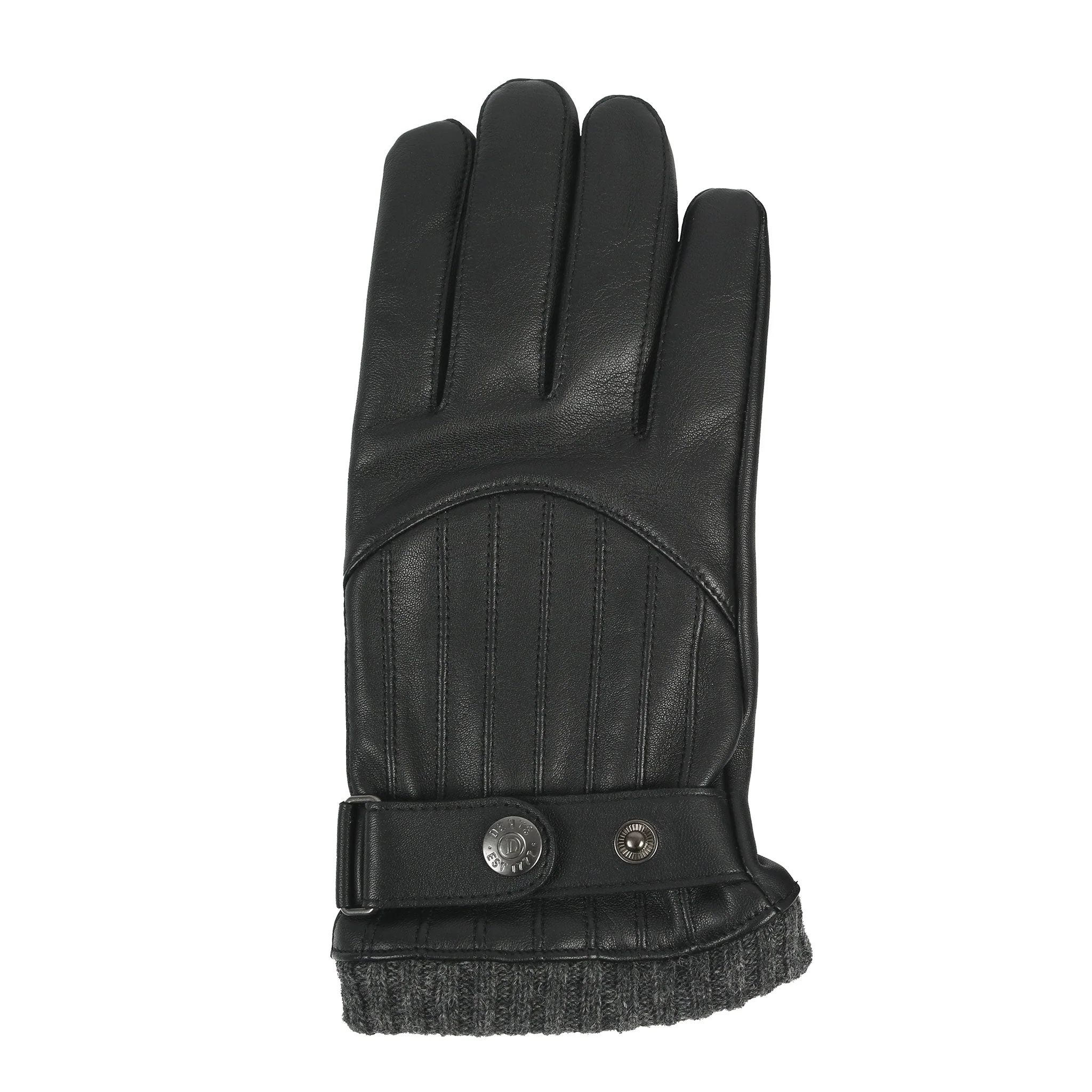 Men’s Touchscreen Wool Blend-Lined Leather Gloves with Vertical Stitch Design and Knitted Cuffs - Image 5