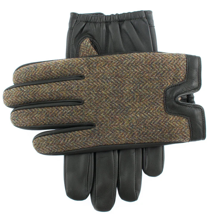Men's Heritage Cashmere-Lined Abraham Moon Herringbone Tweed and Leather Gloves