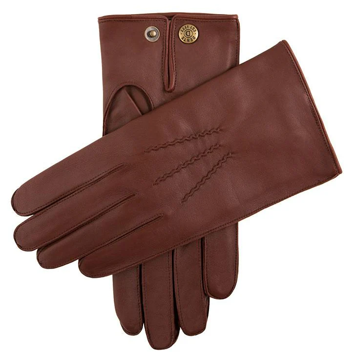 Men's Three-Point Red Cashmere-Lined Leather Gloves - Image 4
