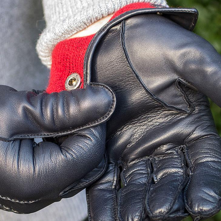 Men's Three-Point Red Cashmere-Lined Leather Gloves - Image 6