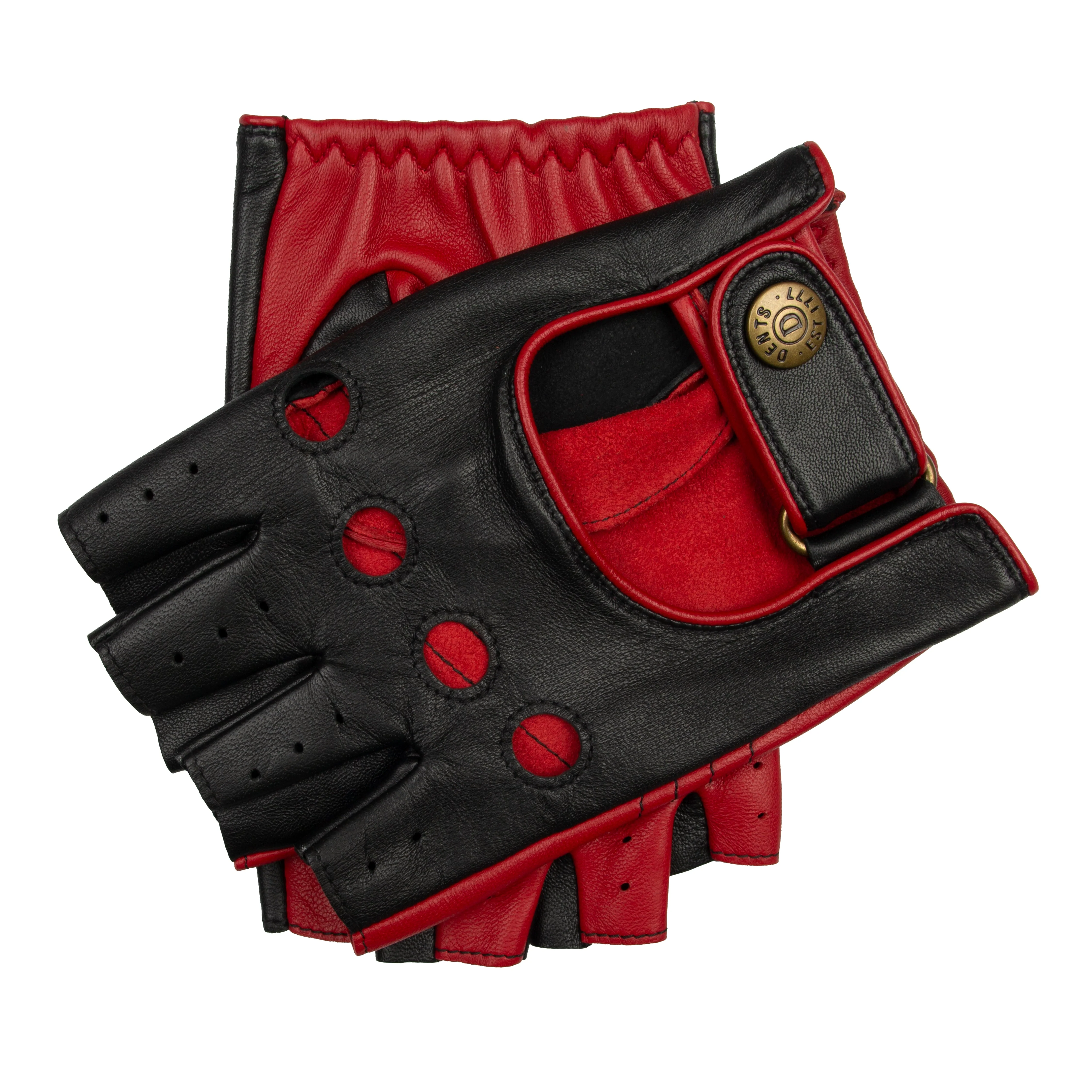 Men's Fingerless Water-Resistant Two-Colour Leather Driving Gloves - Image 13