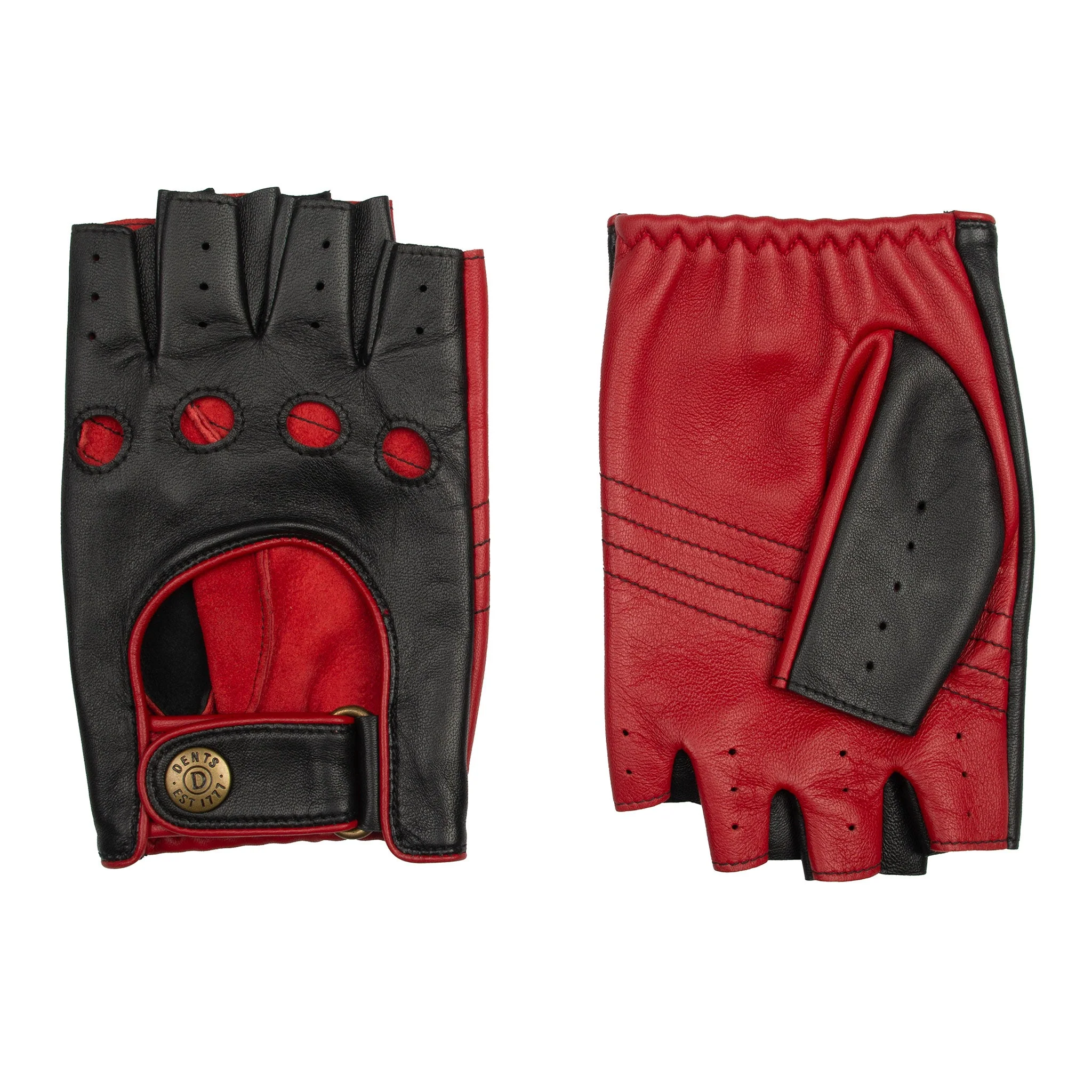 Men's Fingerless Water-Resistant Two-Colour Leather Driving Gloves - Image 14