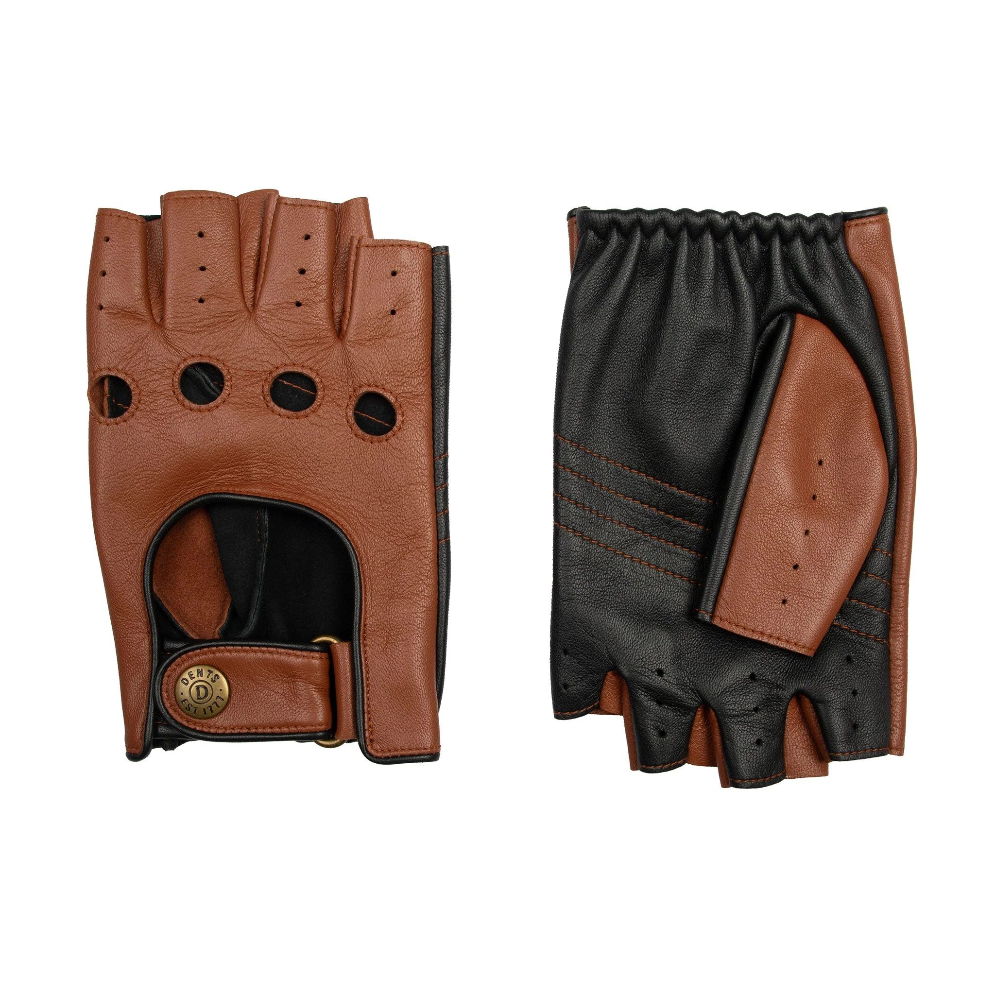 Men's Fingerless Water-Resistant Two-Colour Leather Driving Gloves - Image 4