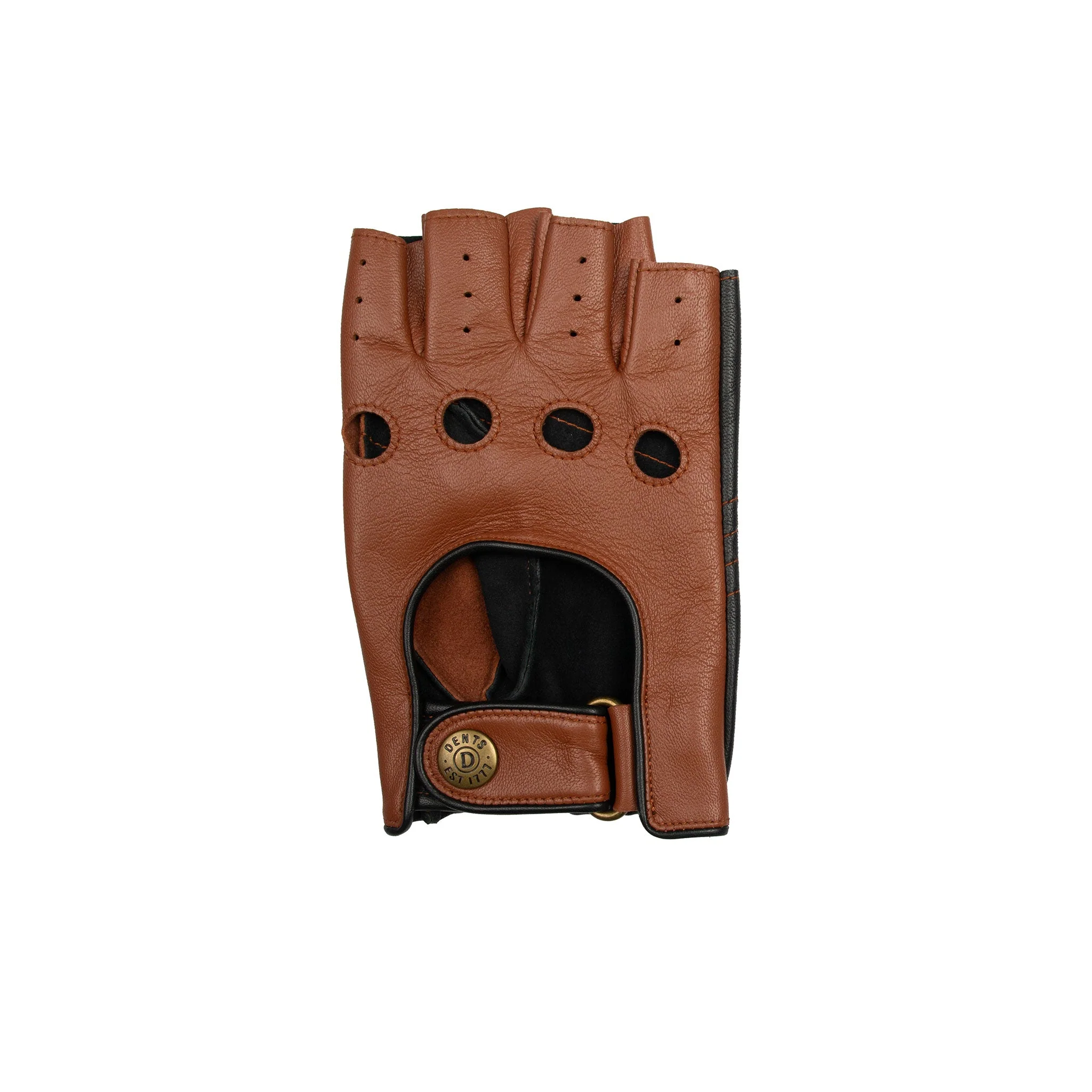 Men's Fingerless Water-Resistant Two-Colour Leather Driving Gloves - Image 5