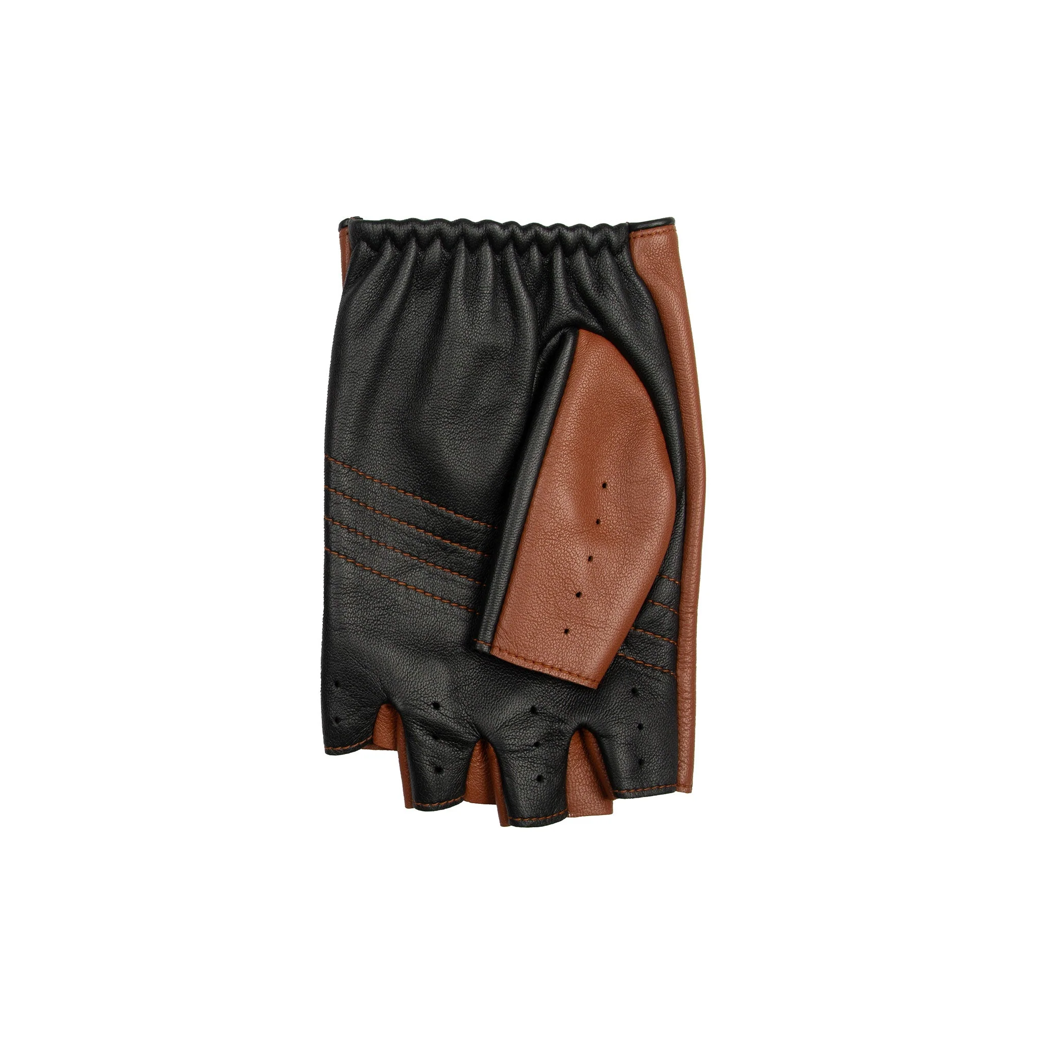 Men's Fingerless Water-Resistant Two-Colour Leather Driving Gloves - Image 7