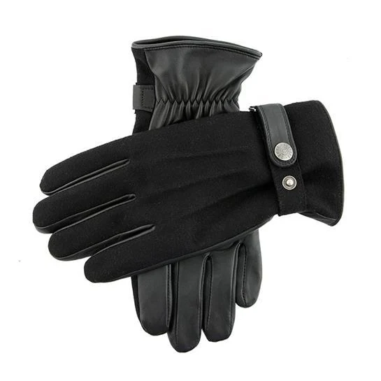 Men's Three-Point Fleece-Lined Flannel and Leather Gloves - Image 6