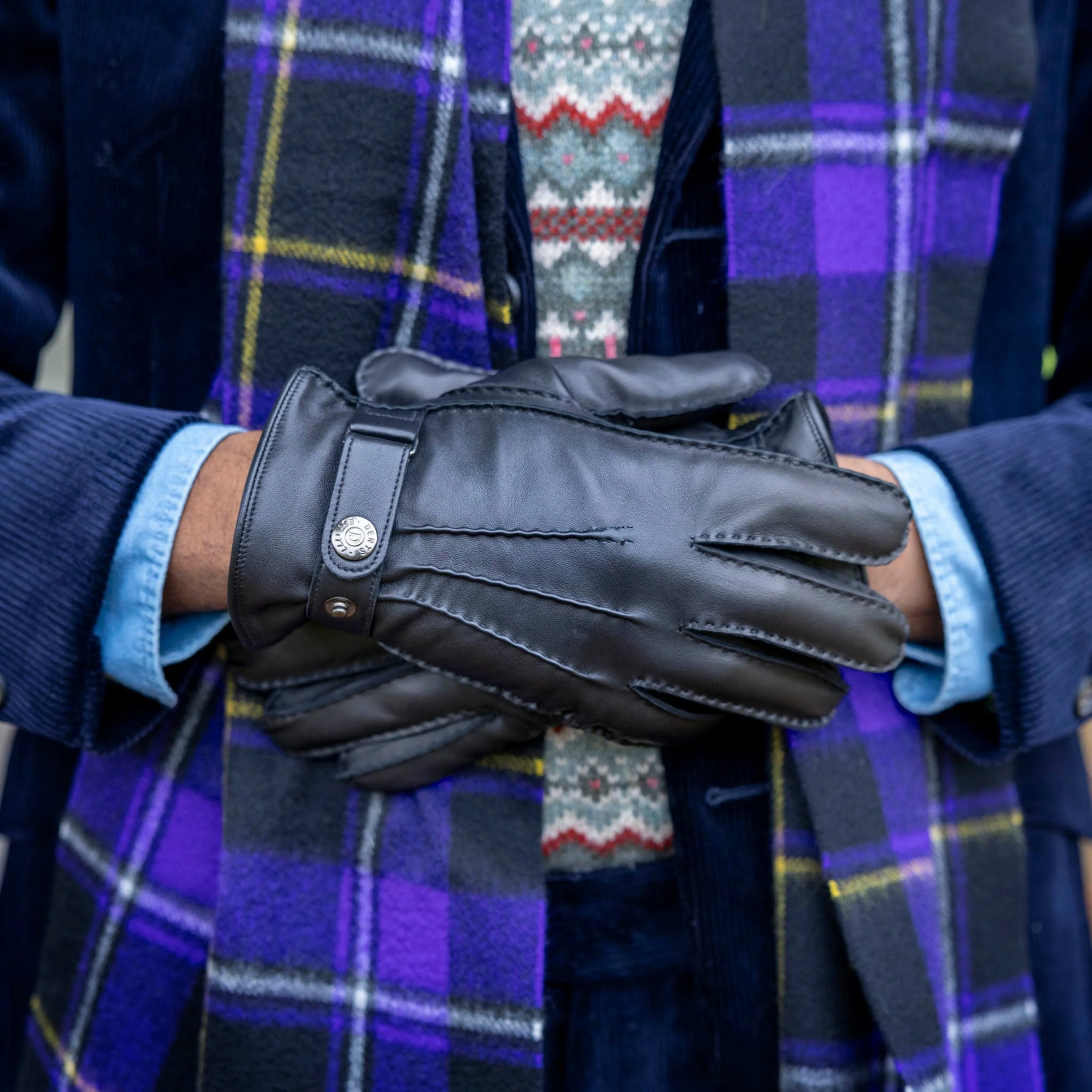 Men's Handsewn Three-Point Wool and Cashmere Blend-Lined Leather Gloves - Image 3