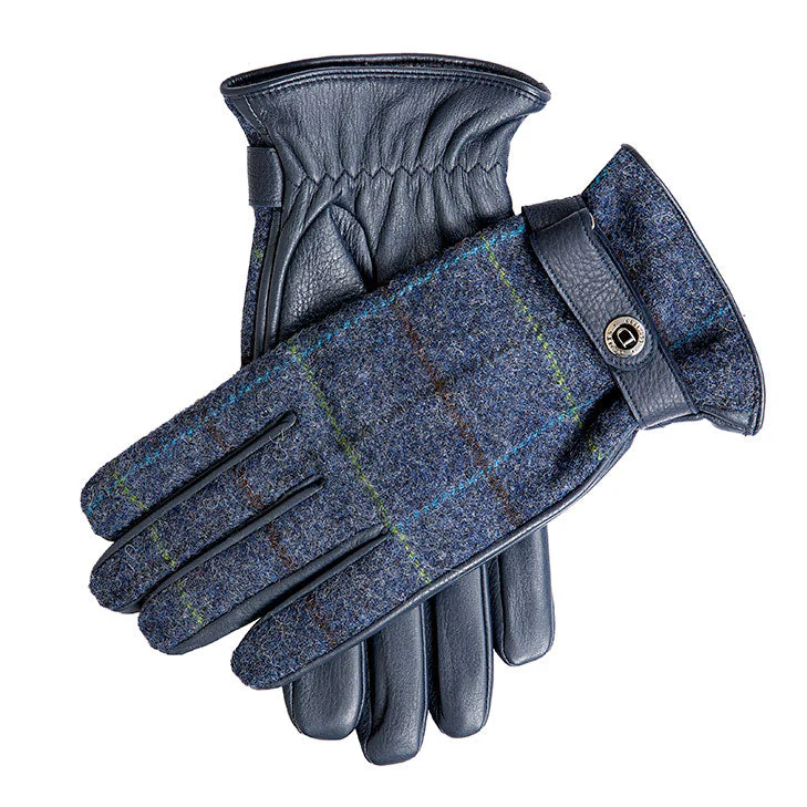 Men's Heritage Cashmere-Lined Abraham Moon Tweed and Deerskin Leather Gloves