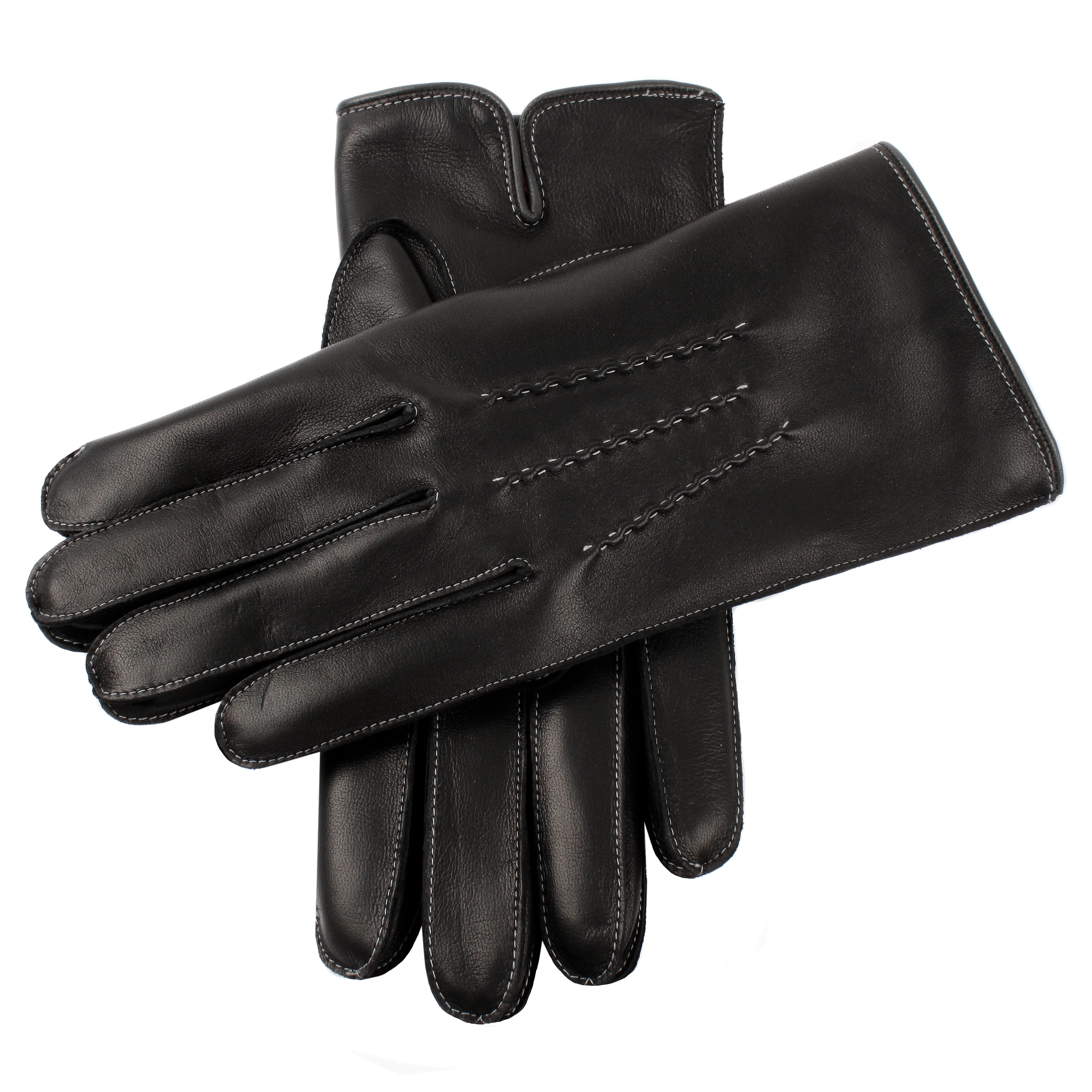 Men's Heritage Three-Point Cashmere-Lined Leather Gloves with Colour Contrast Details - Image 3