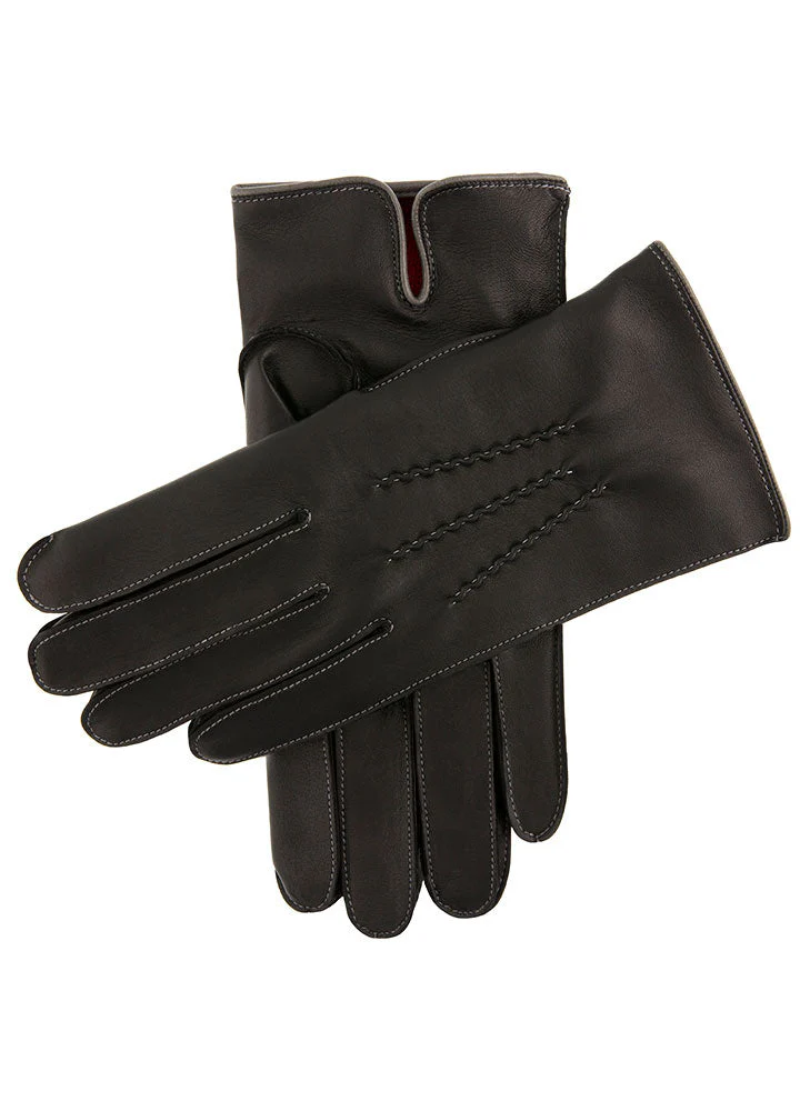 Men's Heritage Three-Point Cashmere-Lined Leather Gloves with Colour Contrast Details - Image 5