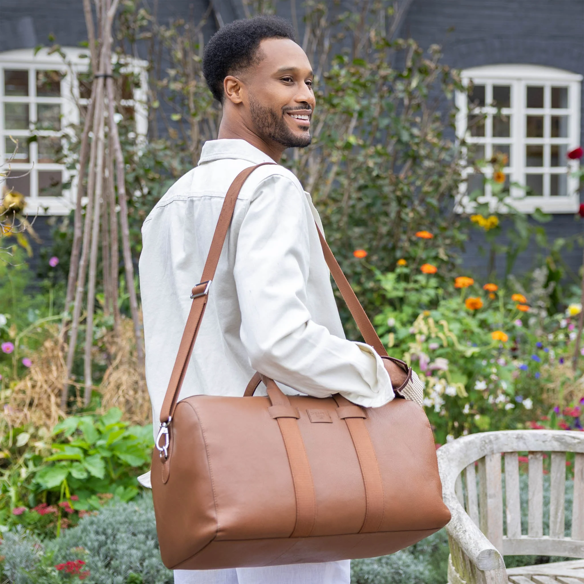 Men's Pebble Grain Leather Weekend Bag - Image 3