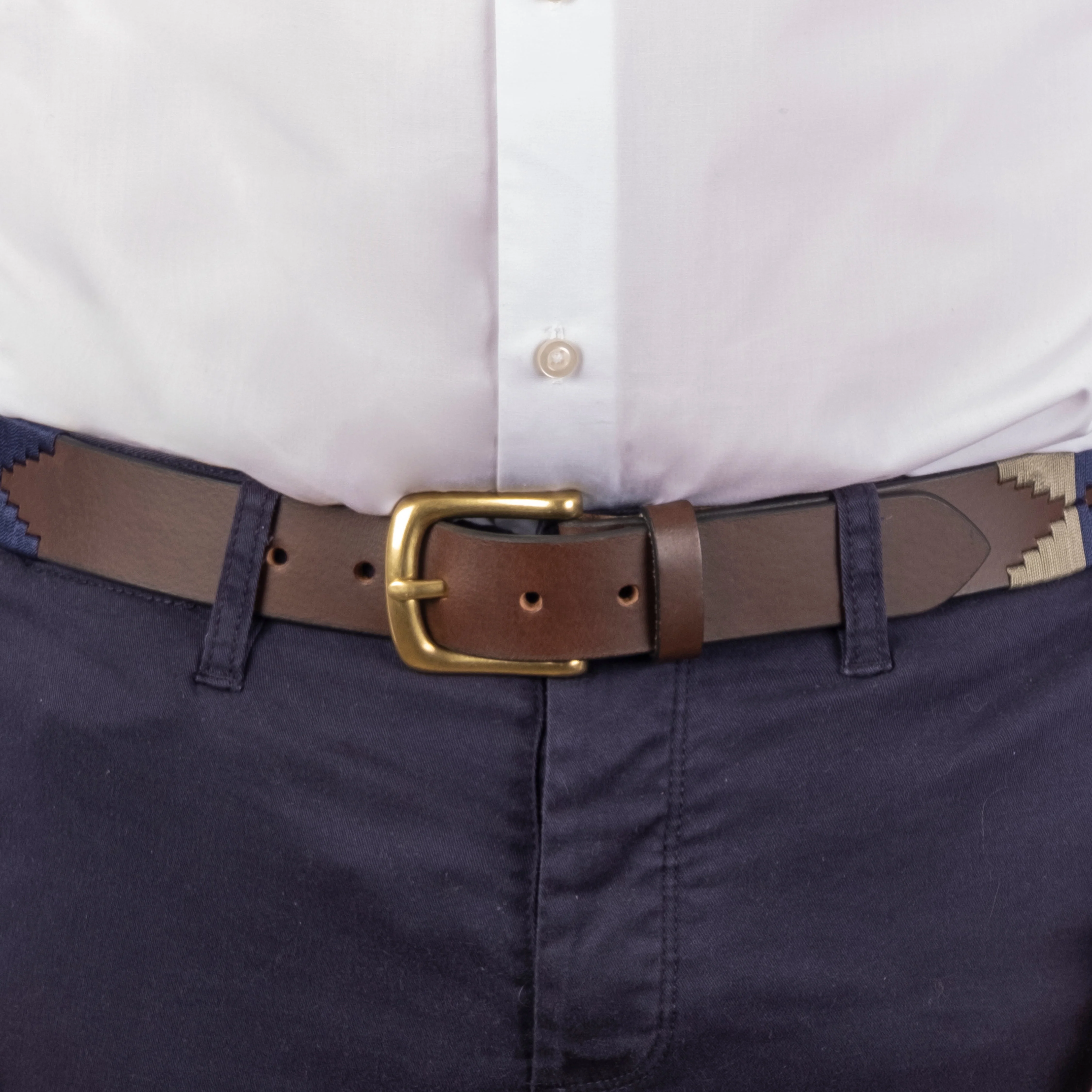 Men's Polo Full-Grain Leather Belt with Brass Buckle - Image 11