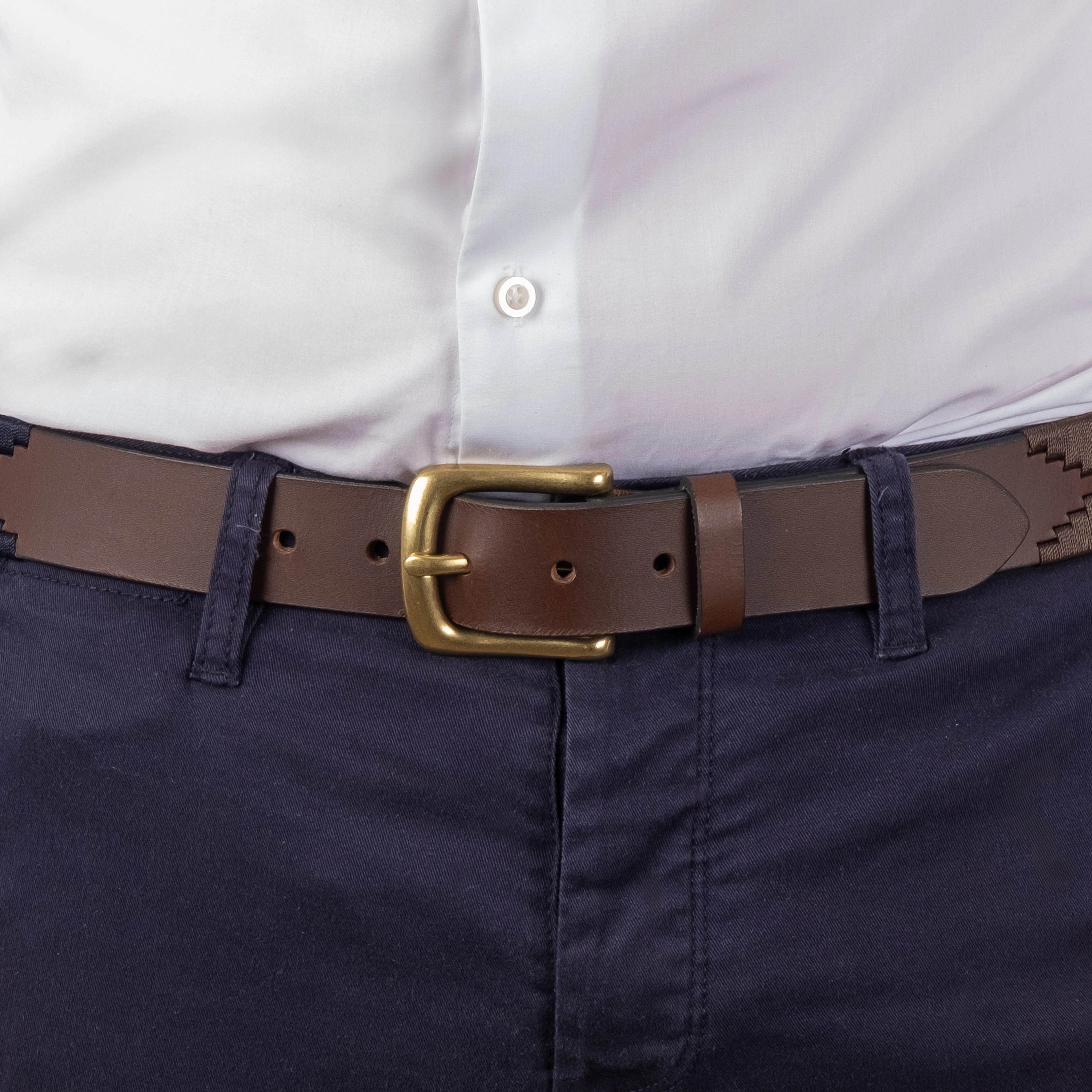 Men's Polo Full-Grain Leather Belt with Brass Buckle - Image 5