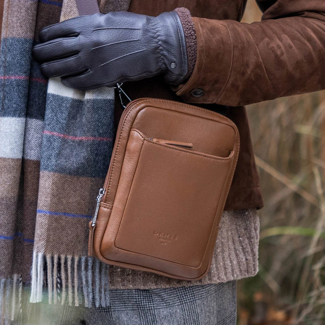 Men's Small Pebble Grain Leather Crossbody Bag - Image 2