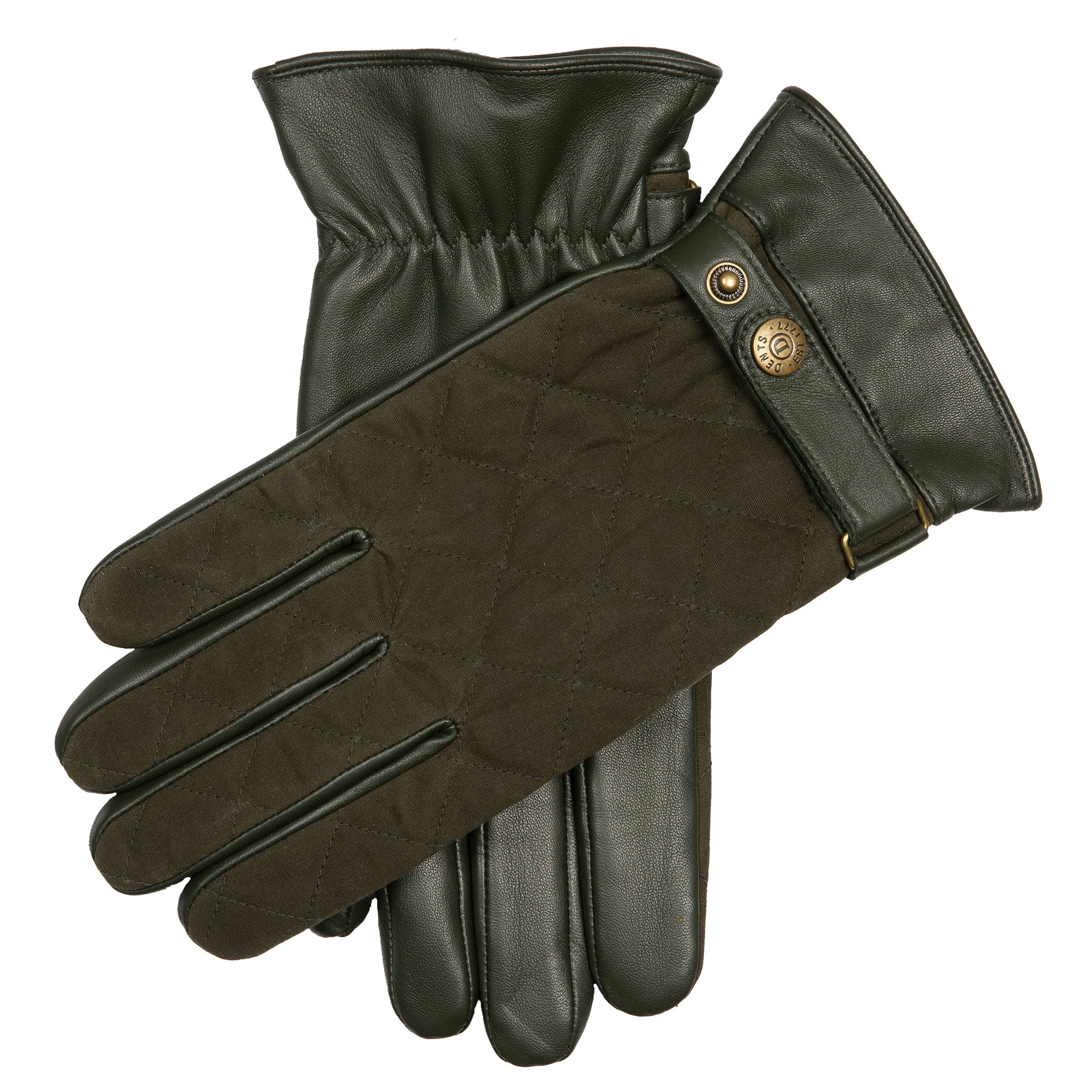 Men's Touchscreen Water-Resistant Fleece-Lined Leather Gloves with Waxed Cotton Quilting