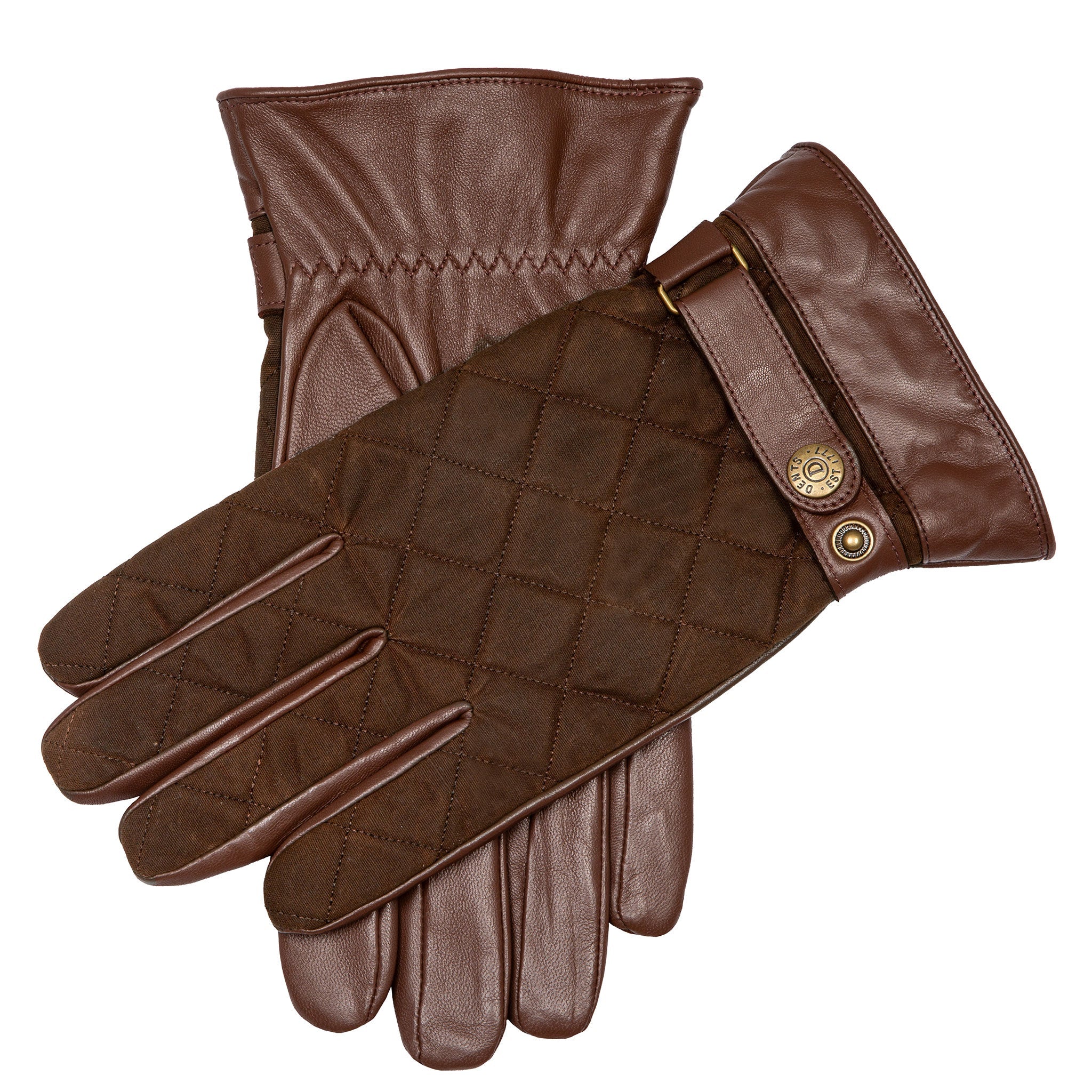 Men's Touchscreen Water-Resistant Fleece-Lined Leather Gloves with Waxed Cotton Quilting - Image 13