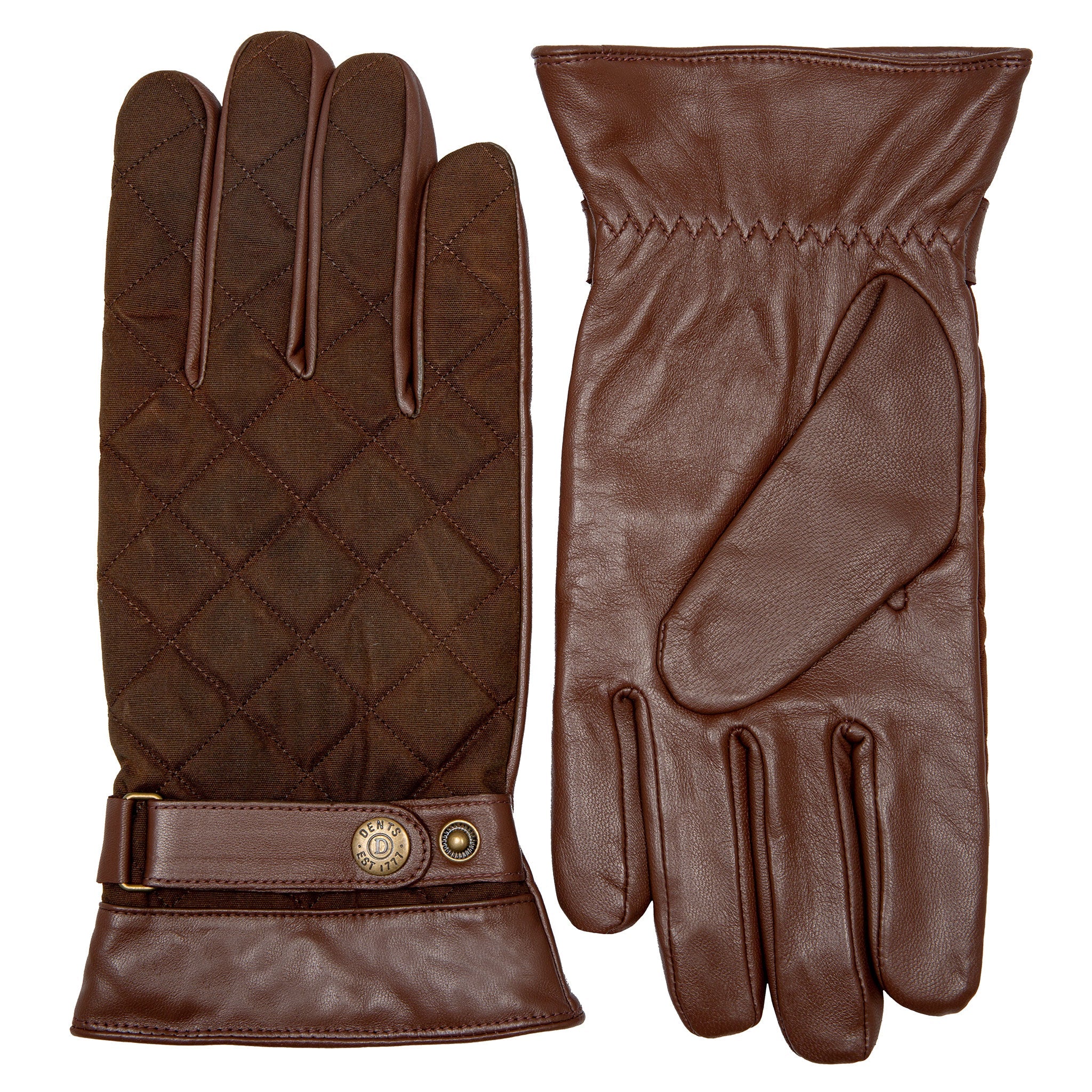 Men's Touchscreen Water-Resistant Fleece-Lined Leather Gloves with Waxed Cotton Quilting - Image 14
