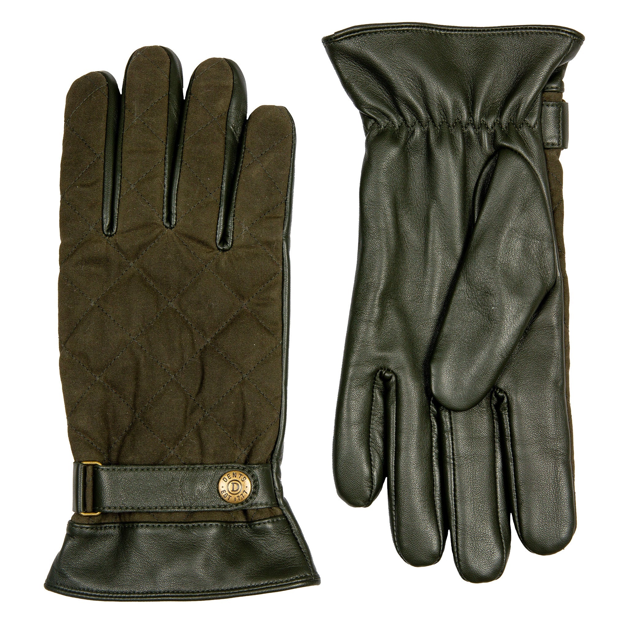 Men's Touchscreen Water-Resistant Fleece-Lined Leather Gloves with Waxed Cotton Quilting - Image 4