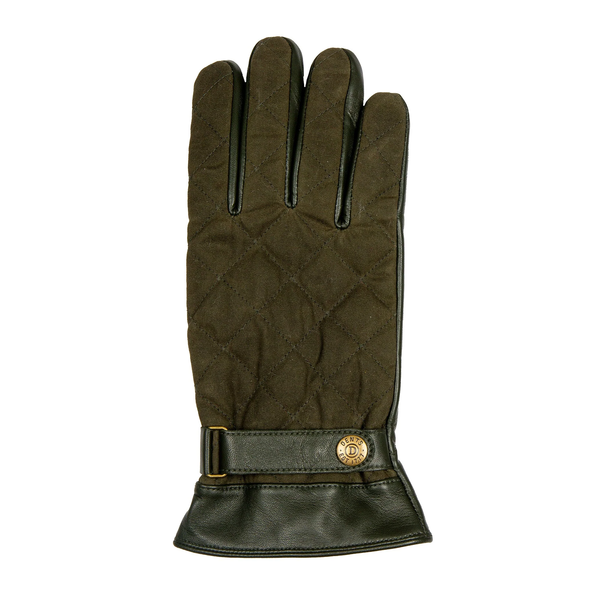 Men's Touchscreen Water-Resistant Fleece-Lined Leather Gloves with Waxed Cotton Quilting - Image 5