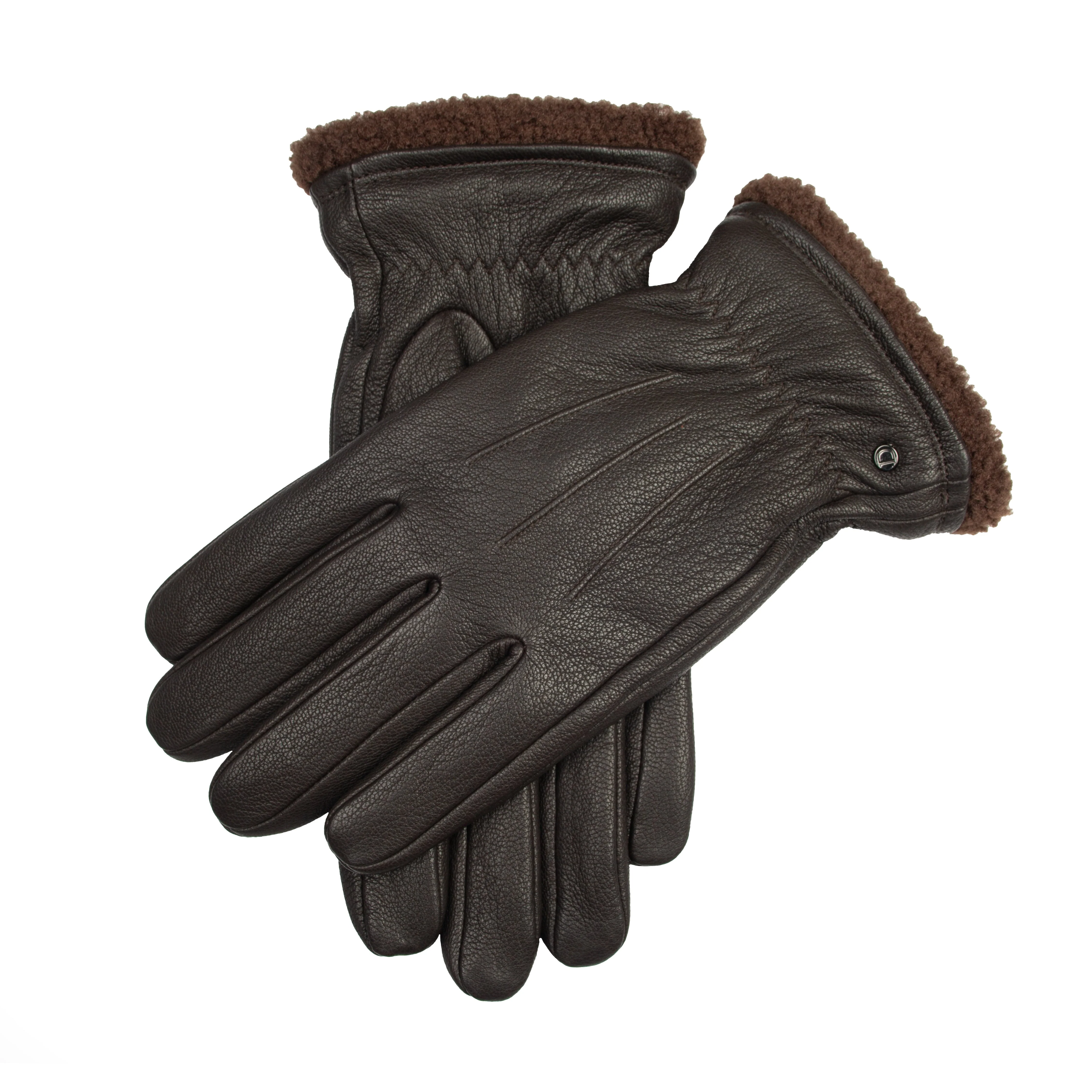 Men's Touchscreen Water-Resistant Three-Point Fleece-Lined Imitation Deerskin Leather Gloves