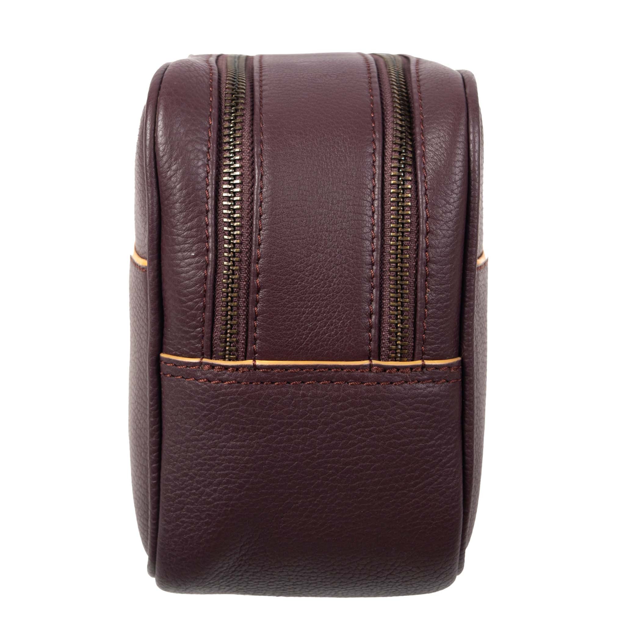 Men's Two-Zip Pebble Grain Leather Wash Bag - Image 10