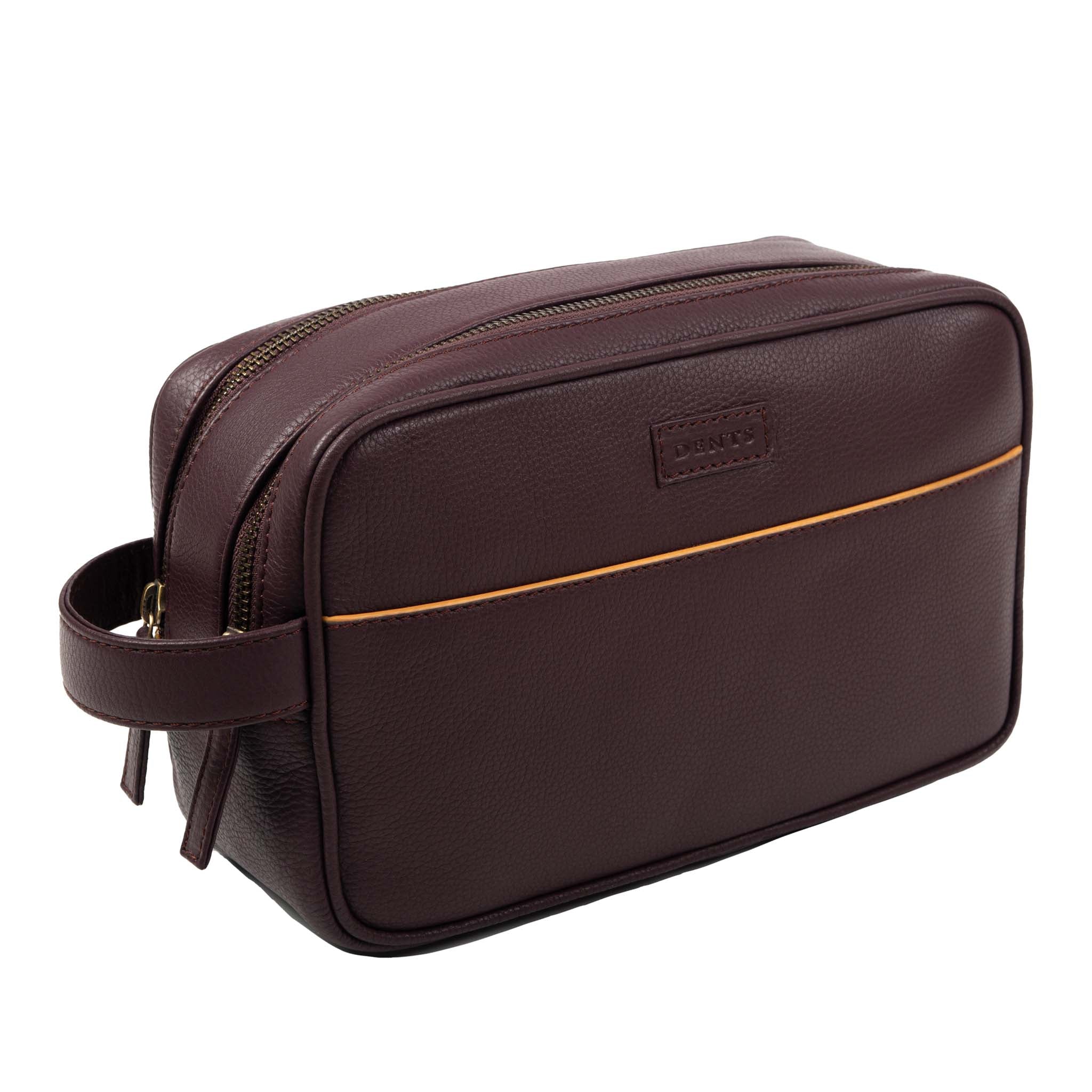 Men's Two-Zip Pebble Grain Leather Wash Bag - Image 12