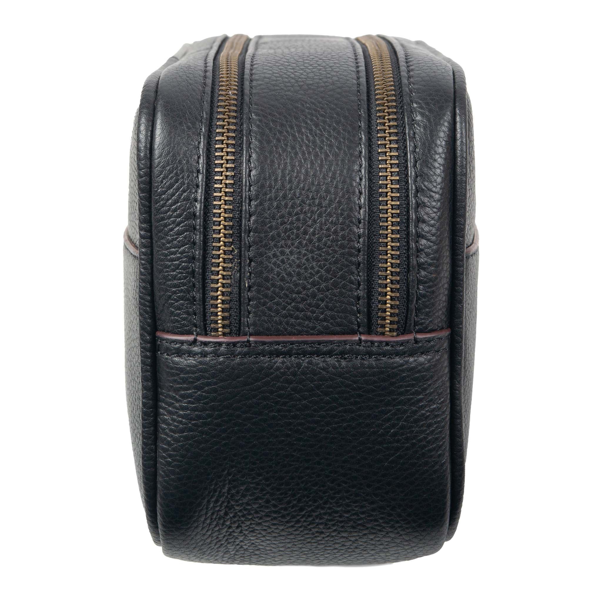 Men's Two-Zip Pebble Grain Leather Wash Bag - Image 16