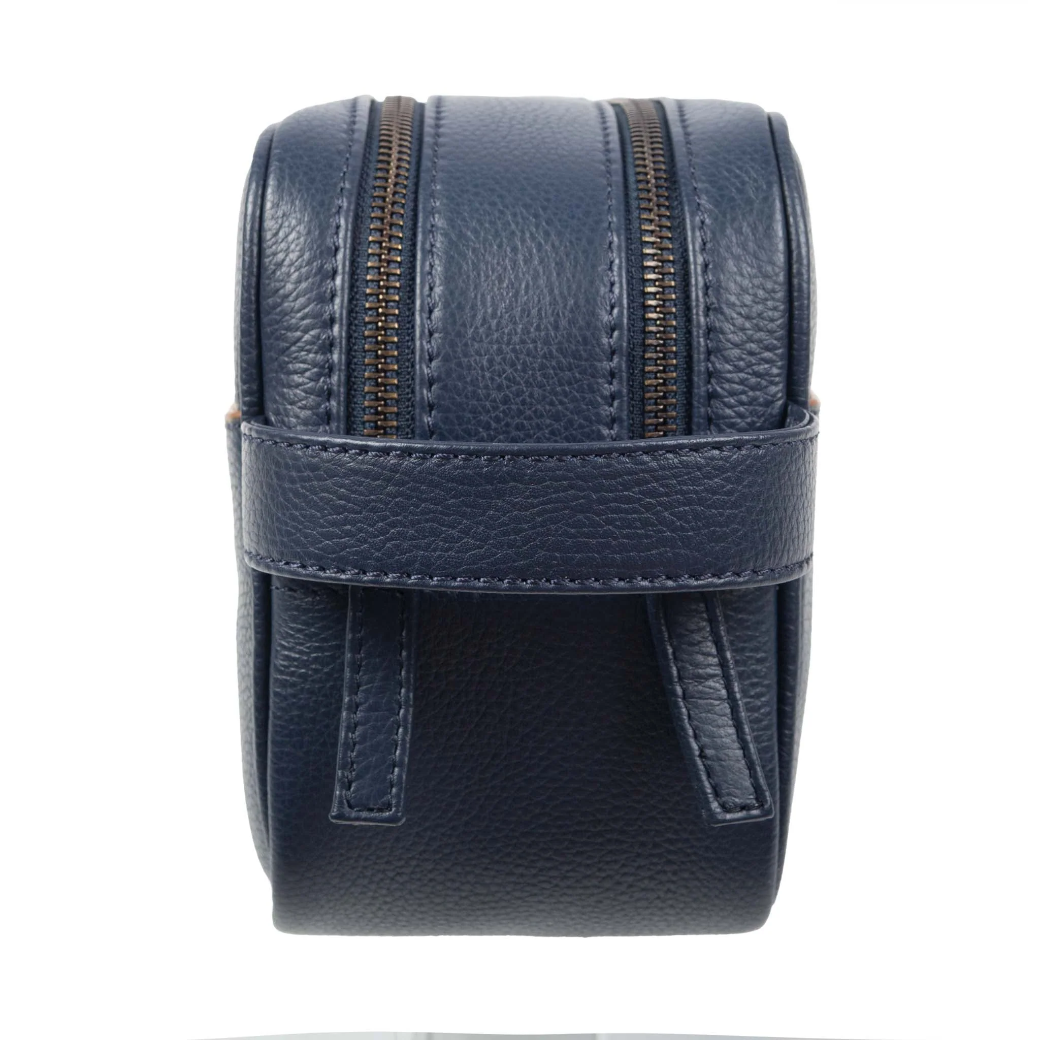 Men's Two-Zip Pebble Grain Leather Wash Bag - Image 3