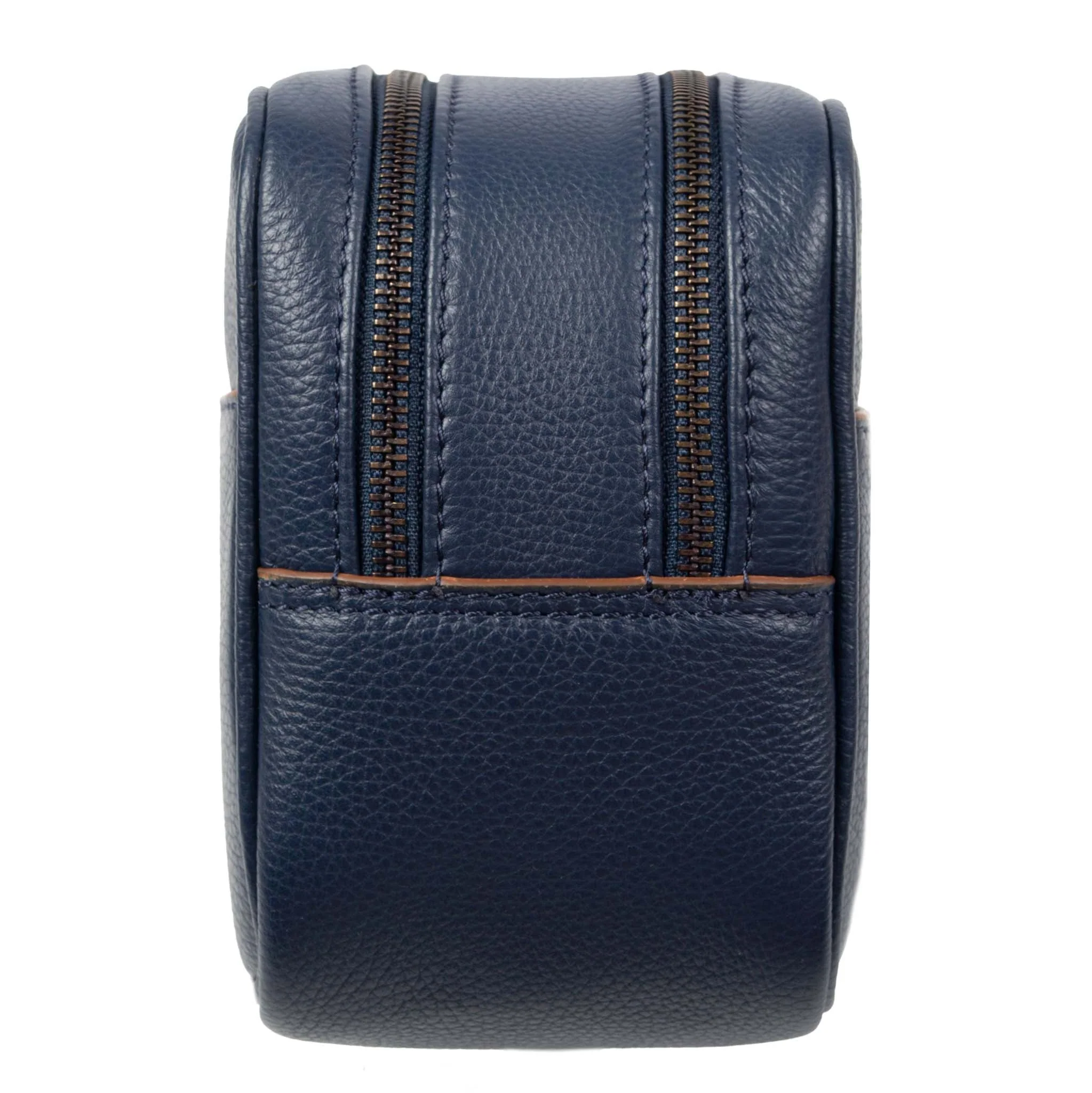 Men's Two-Zip Pebble Grain Leather Wash Bag - Image 4