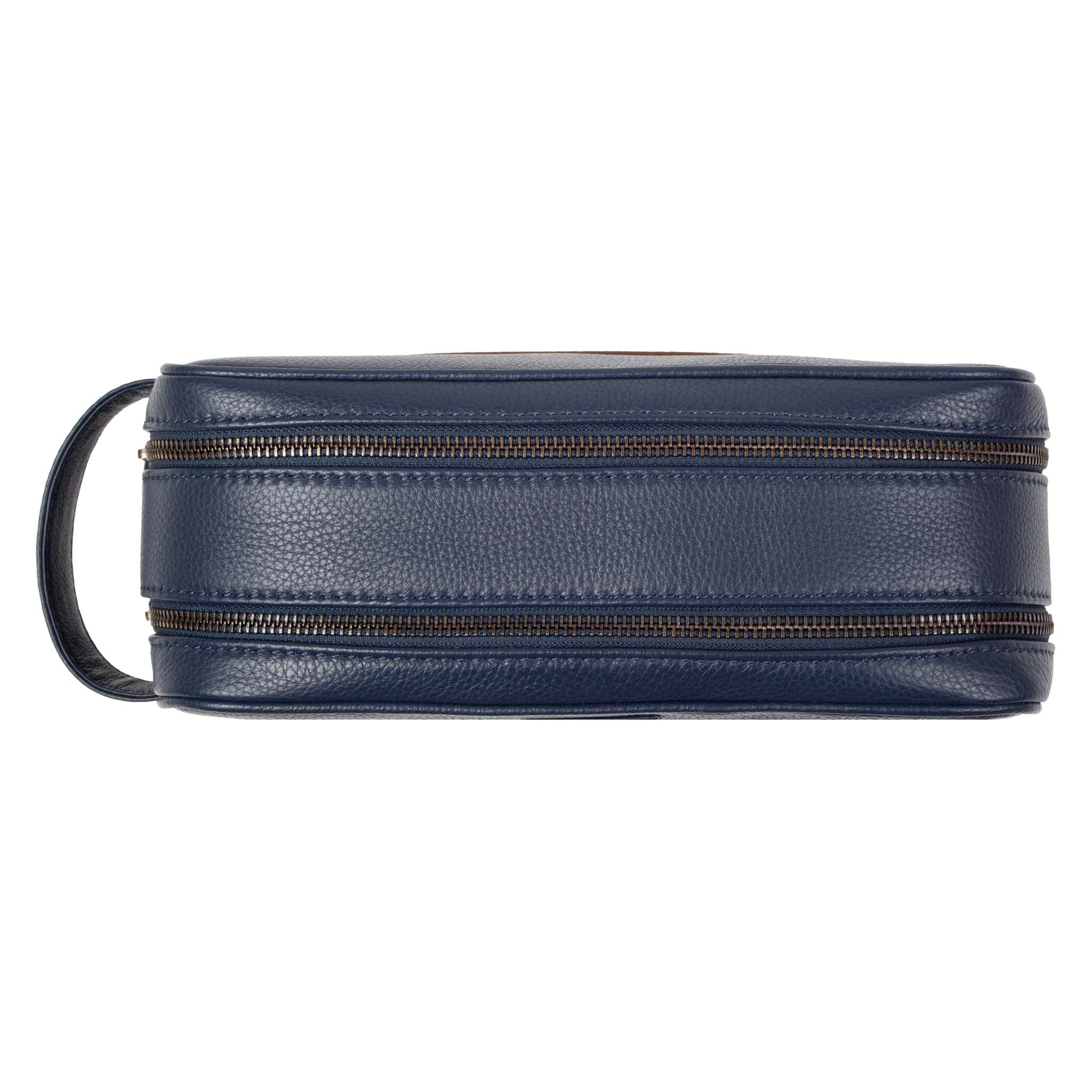 Men's Two-Zip Pebble Grain Leather Wash Bag - Image 5