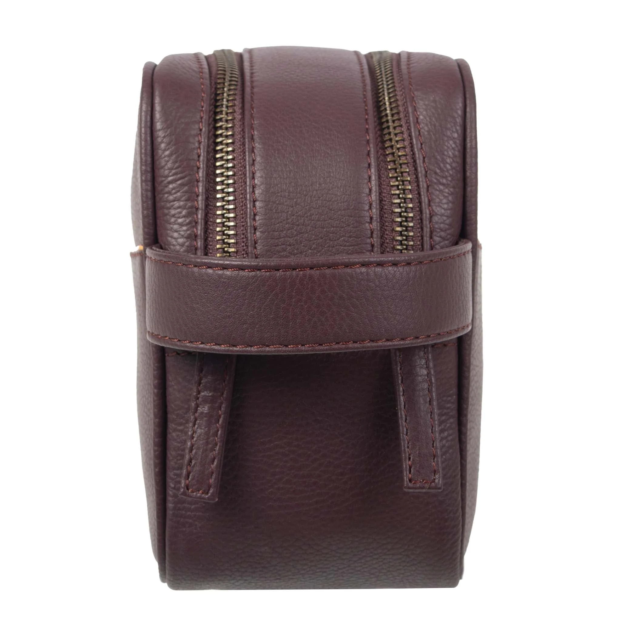 Men's Two-Zip Pebble Grain Leather Wash Bag - Image 9