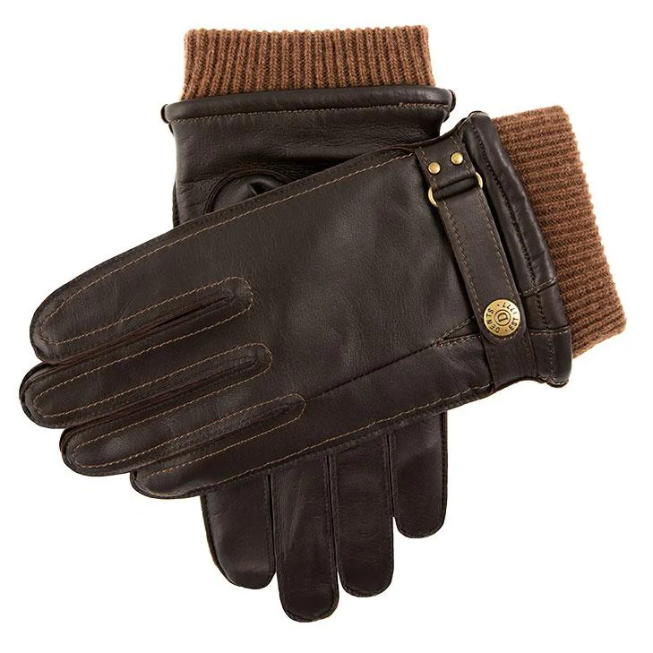 Men's Wool Blend-Lined Leather Gloves with Knitted Cuffs