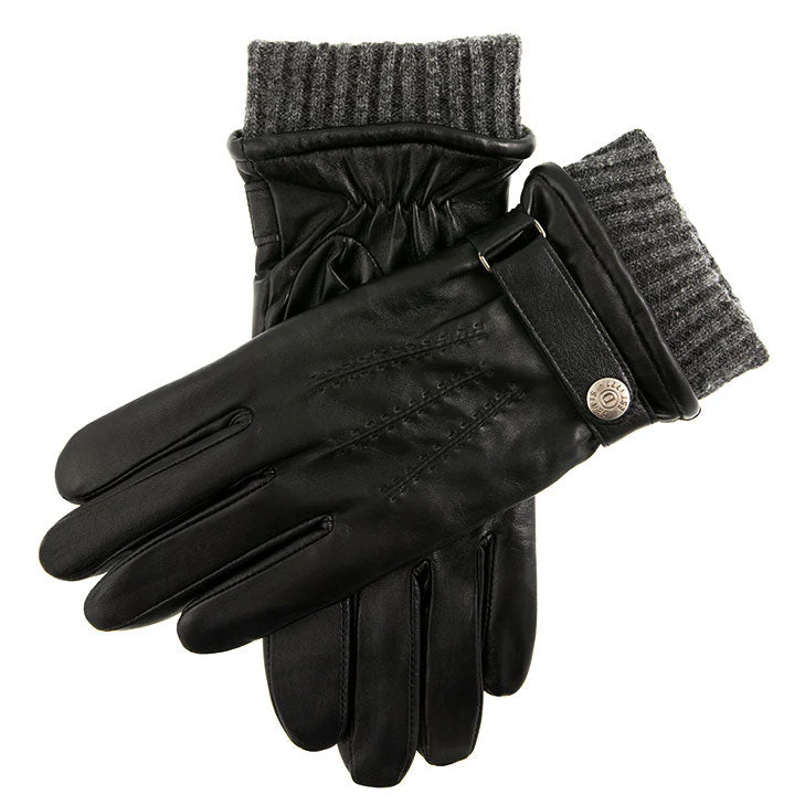 Men's Touchscreen Three-Point Wool Blend-Lined Shorter-Finger Leather Gloves