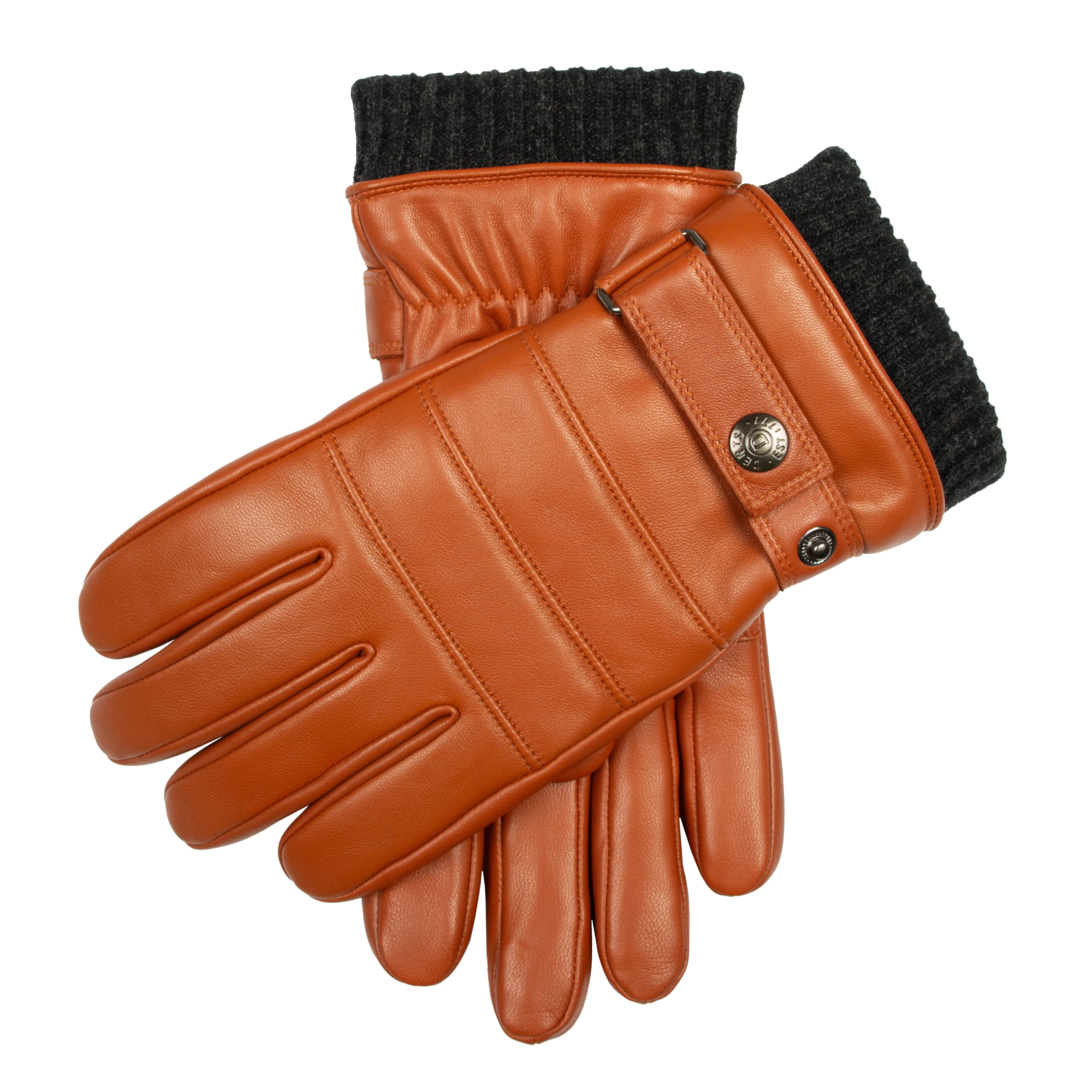 Men's Water-Resistant Faux Fur-Lined Leather Gloves with Stitch Detail and Knitted Cuffs - Image 11