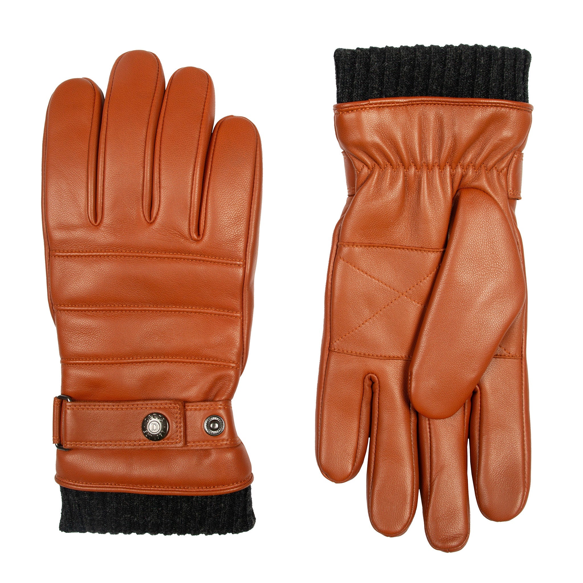 Men's Water-Resistant Faux Fur-Lined Leather Gloves with Stitch Detail and Knitted Cuffs - Image 12