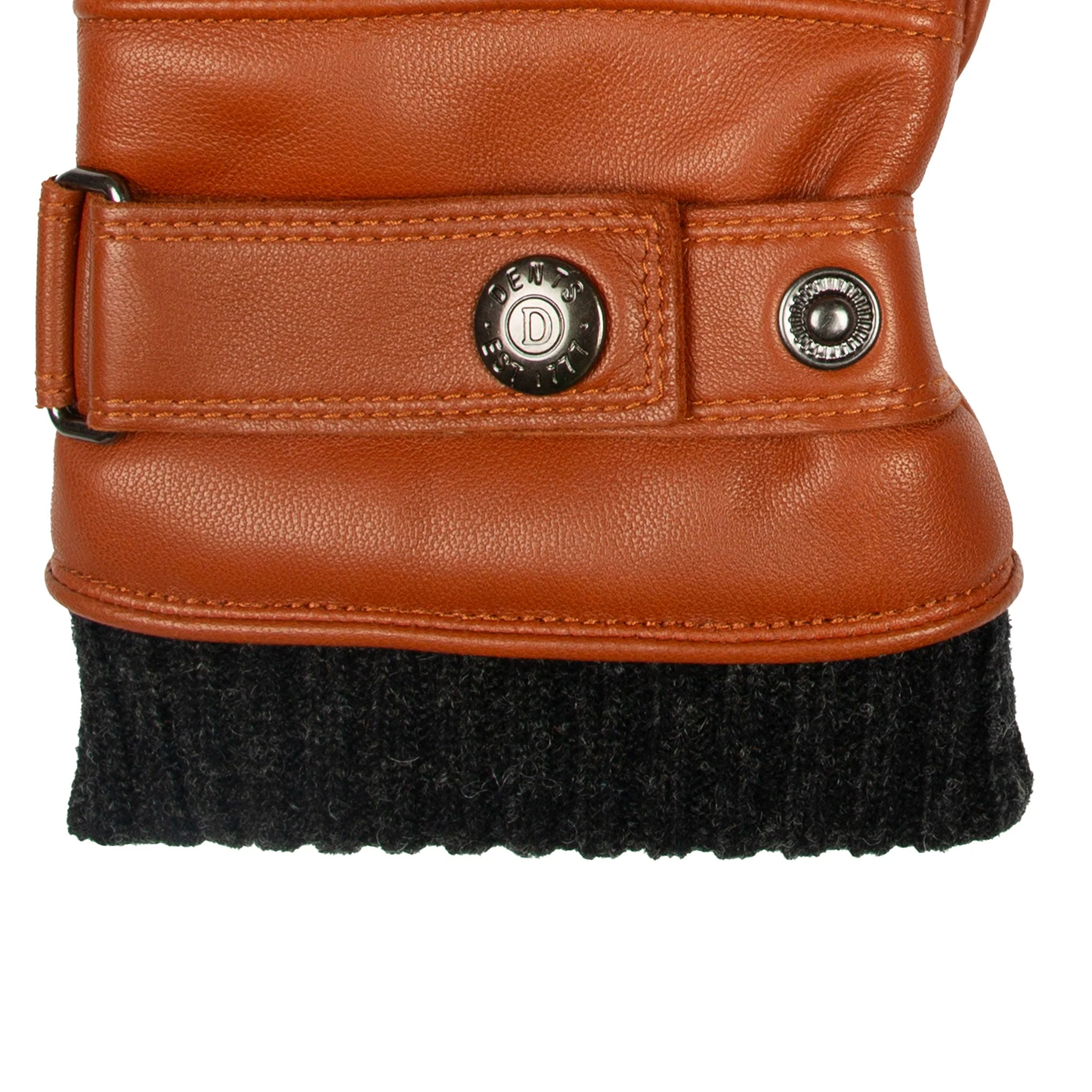 Men's Water-Resistant Faux Fur-Lined Leather Gloves with Stitch Detail and Knitted Cuffs - Image 14