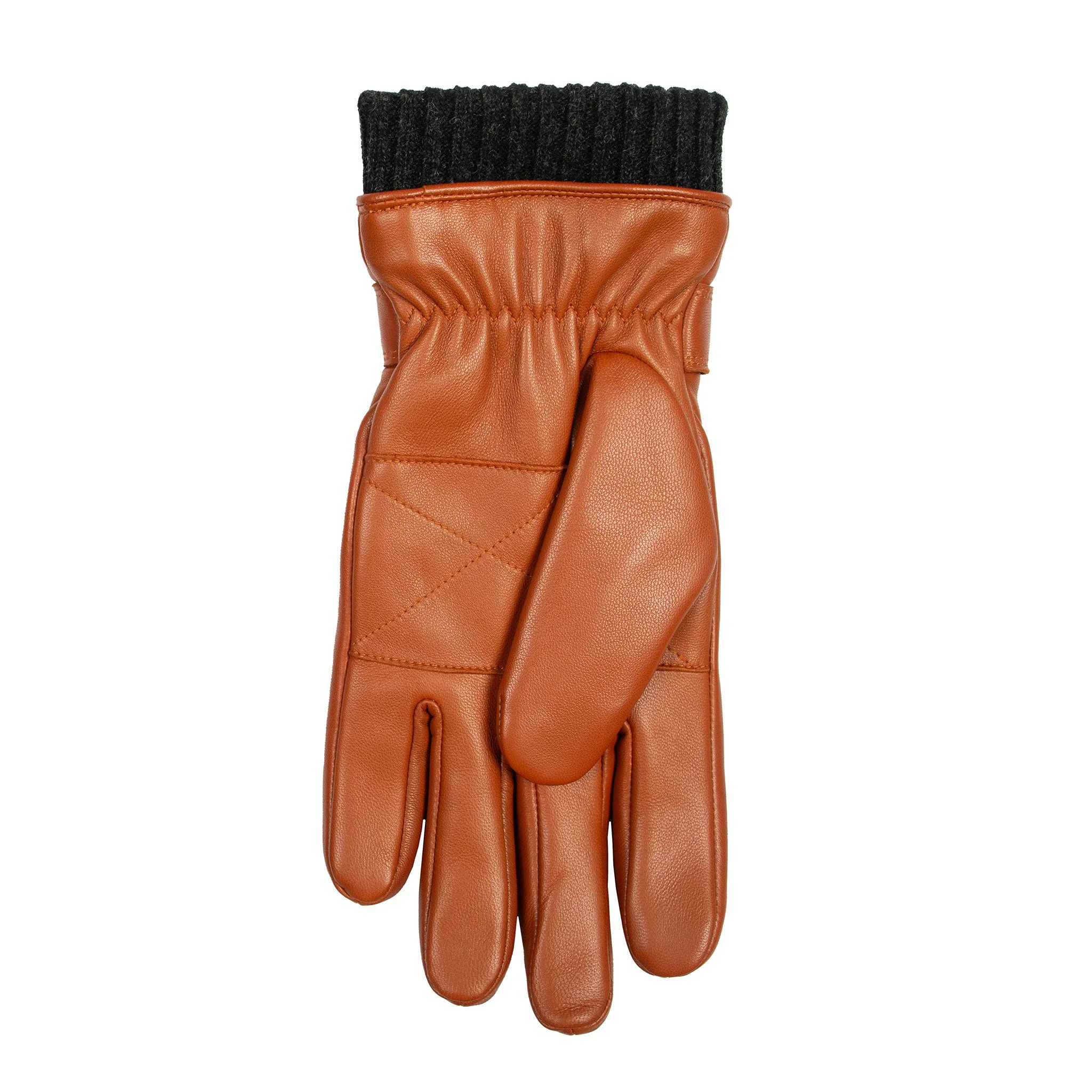 Men's Water-Resistant Faux Fur-Lined Leather Gloves with Stitch Detail and Knitted Cuffs - Image 15