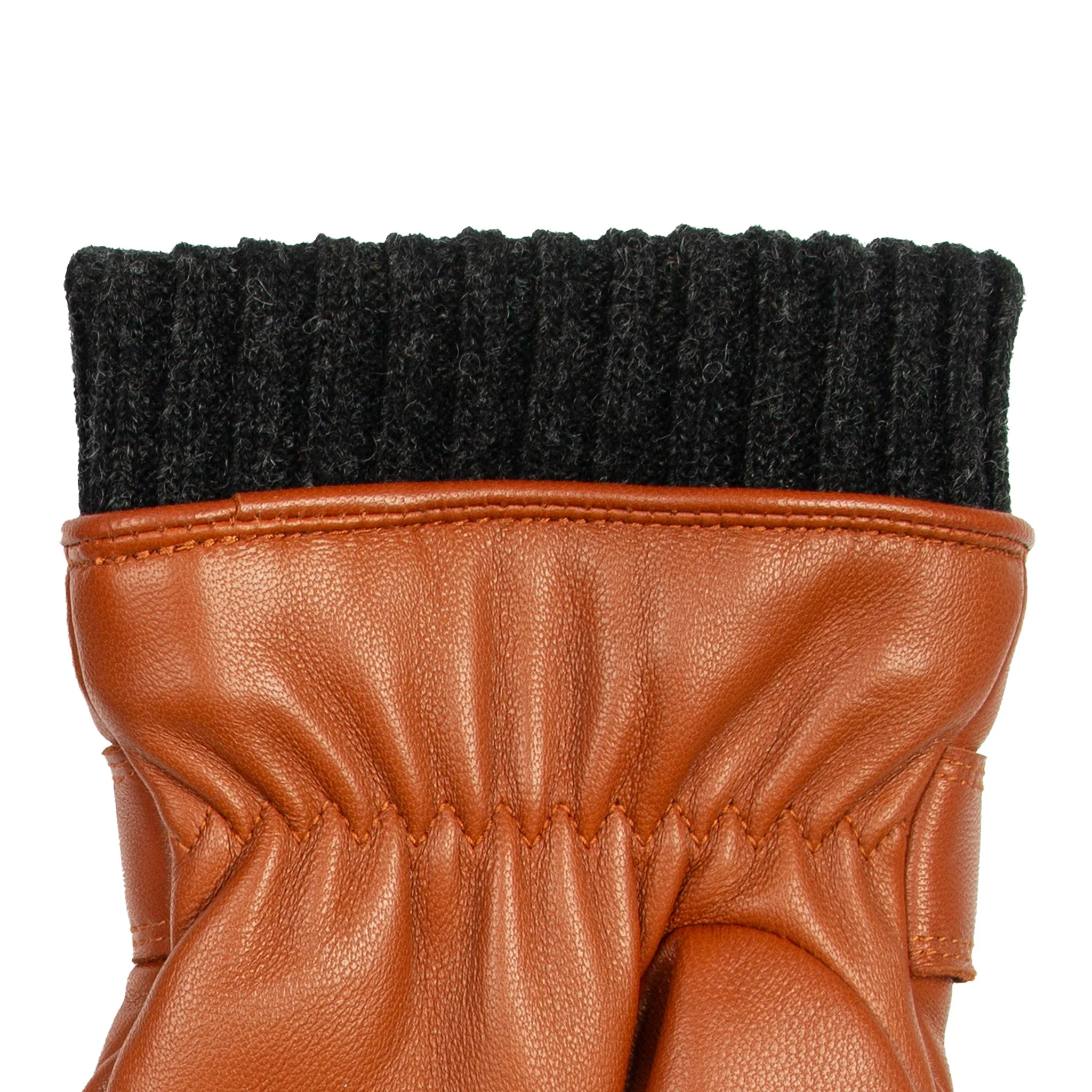 Men's Water-Resistant Faux Fur-Lined Leather Gloves with Stitch Detail and Knitted Cuffs - Image 16