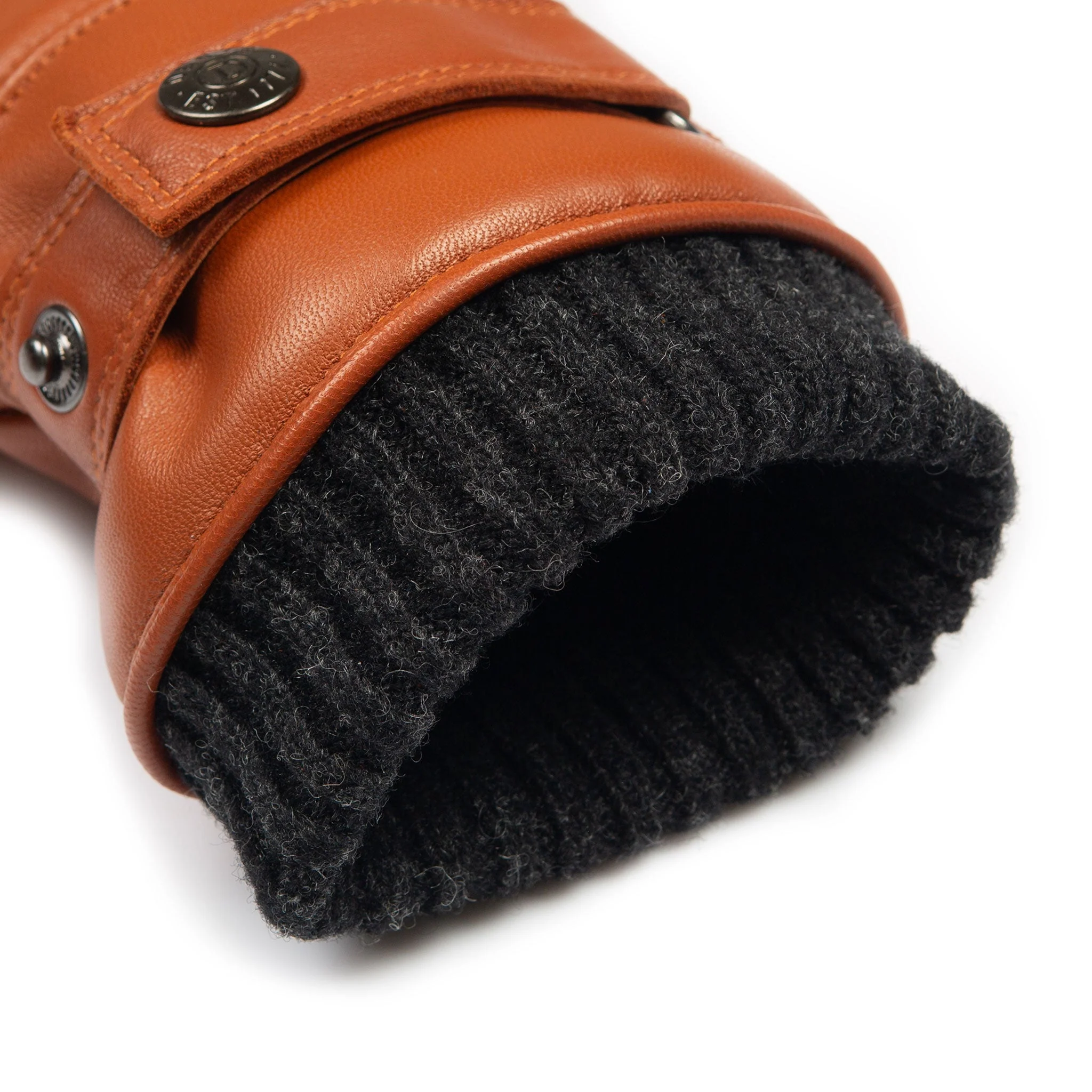 Men's Water-Resistant Faux Fur-Lined Leather Gloves with Stitch Detail and Knitted Cuffs - Image 19
